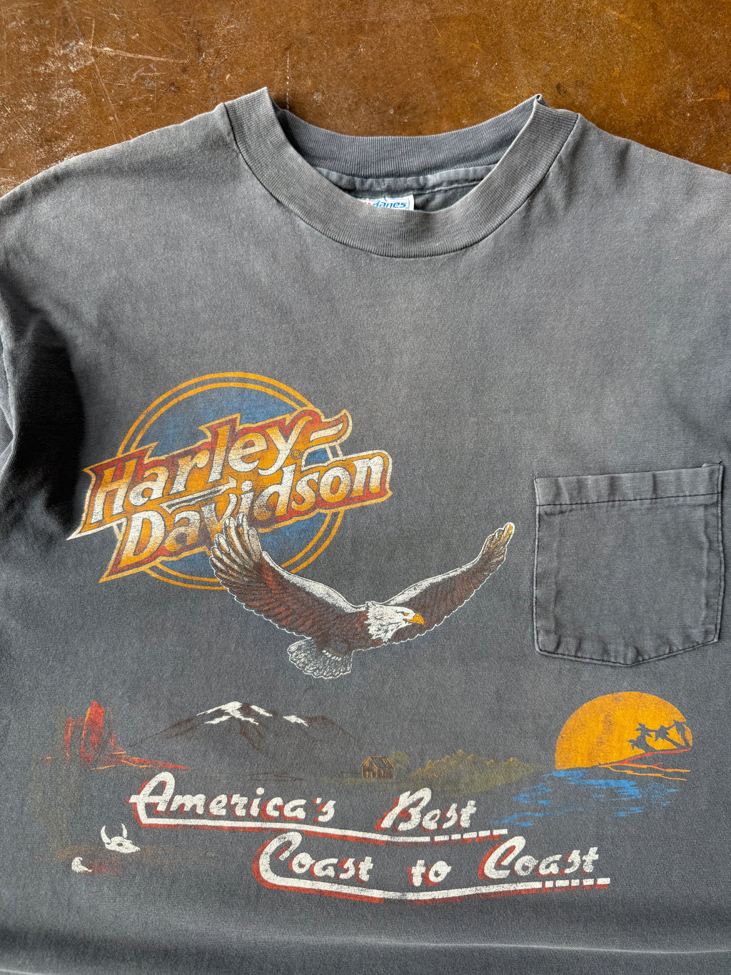 80s faded Harley Davidson "eagle portrait scene" pocket shirt (XL)