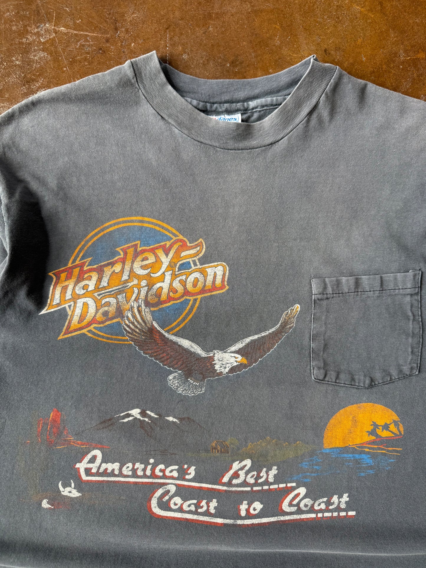 80s faded Harley Davidson "eagle portrait scene" pocket shirt (XL)