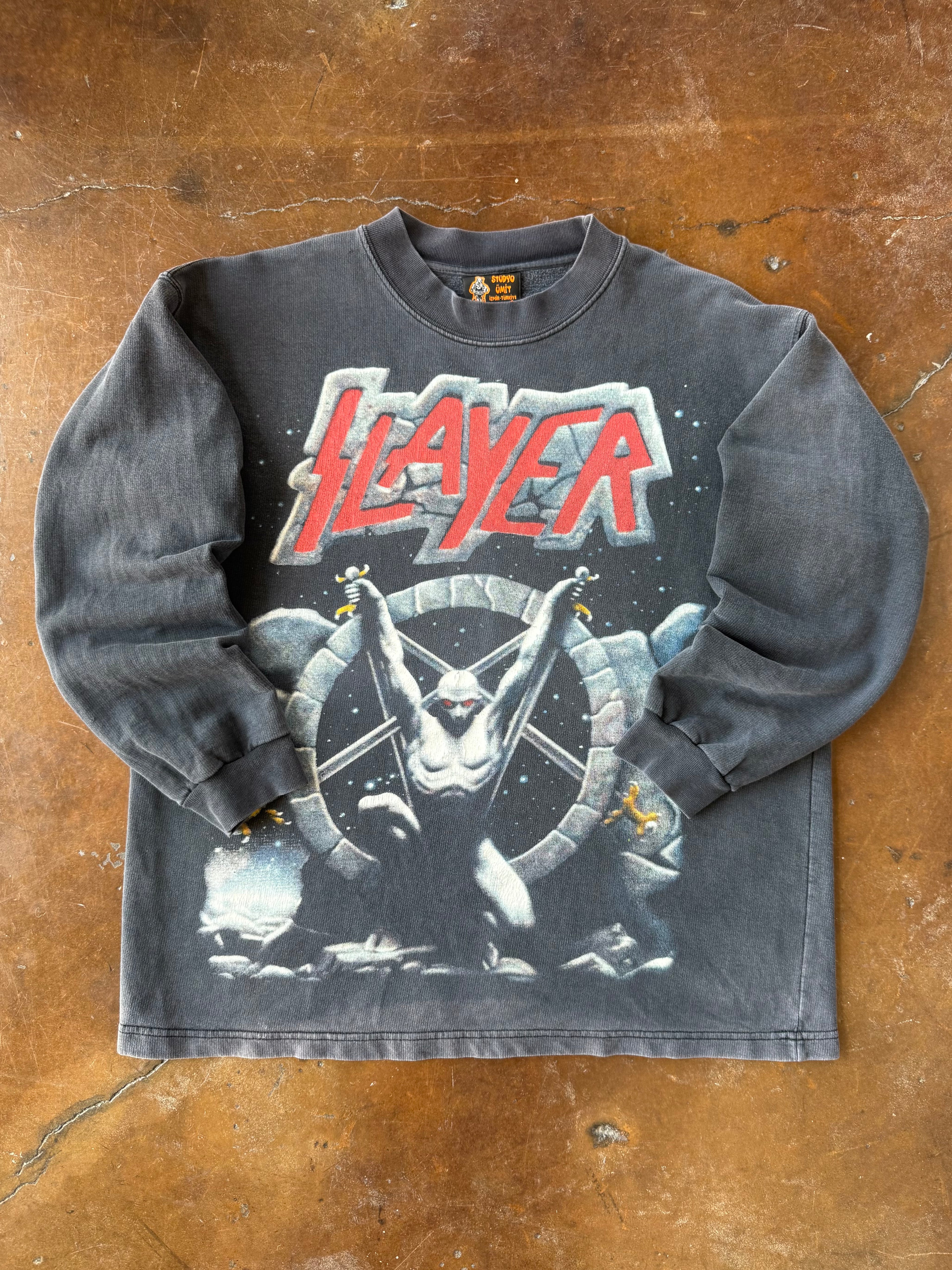 90s lightly faded Slayer euro band sweatshirt (MEDIUM)