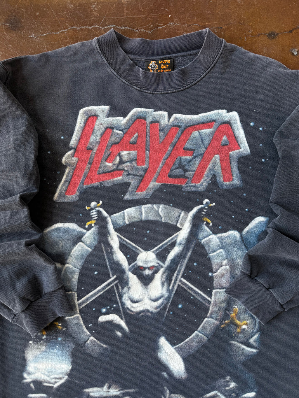 90s lightly faded Slayer euro band sweatshirt (MEDIUM)