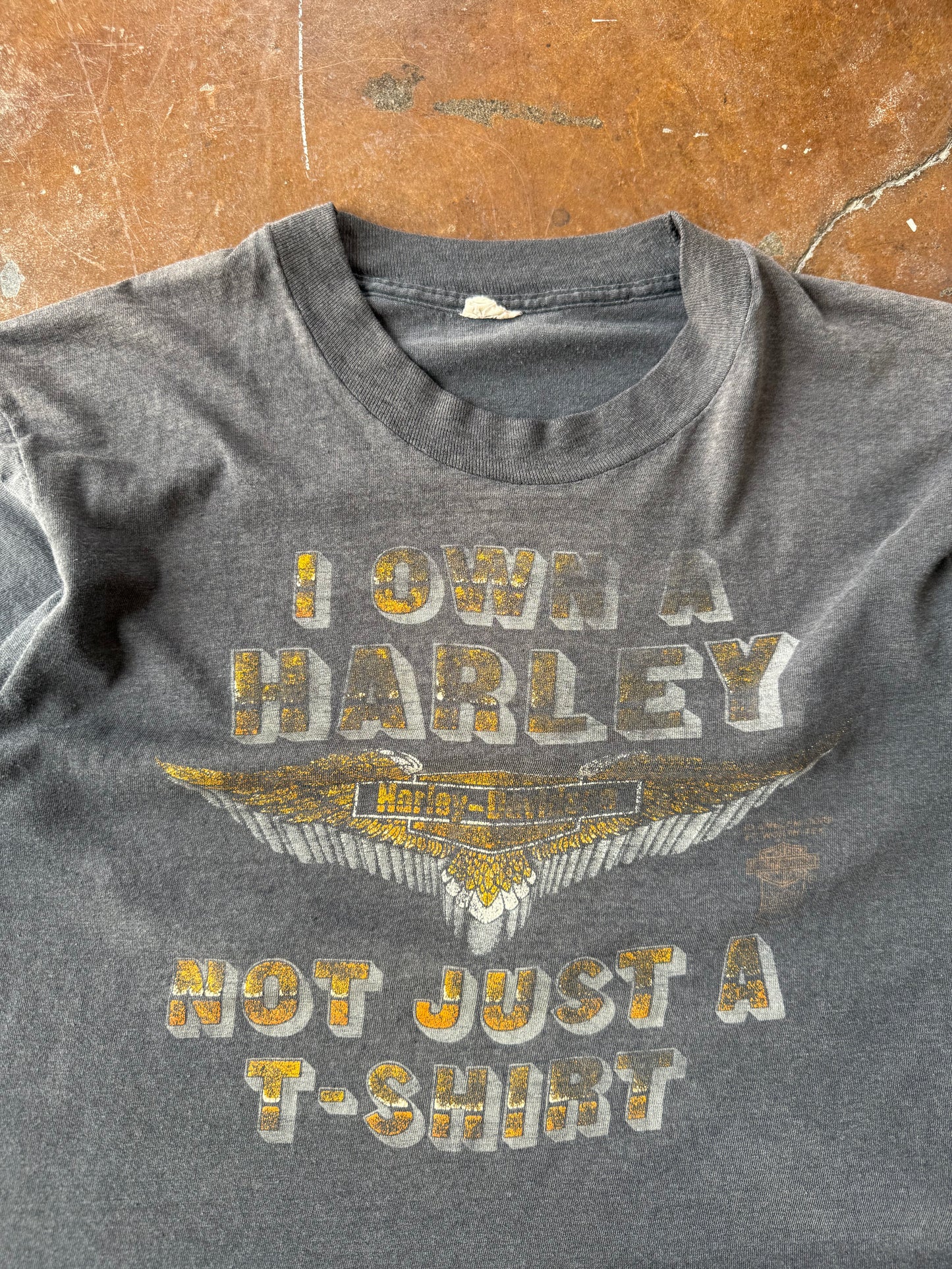80s lightly faded Harley Davidson "I own a Harley, not just a t-shirt" biker shirt (MEDIUM)