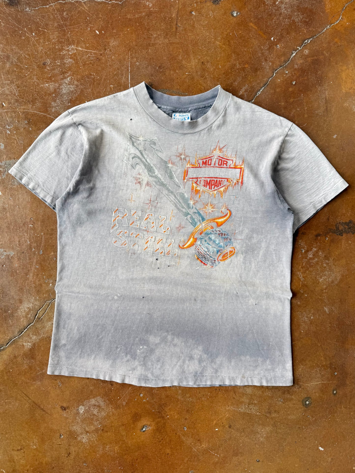 80s deep faded Harley Davidson "real steel" biker shirt (LARGE)