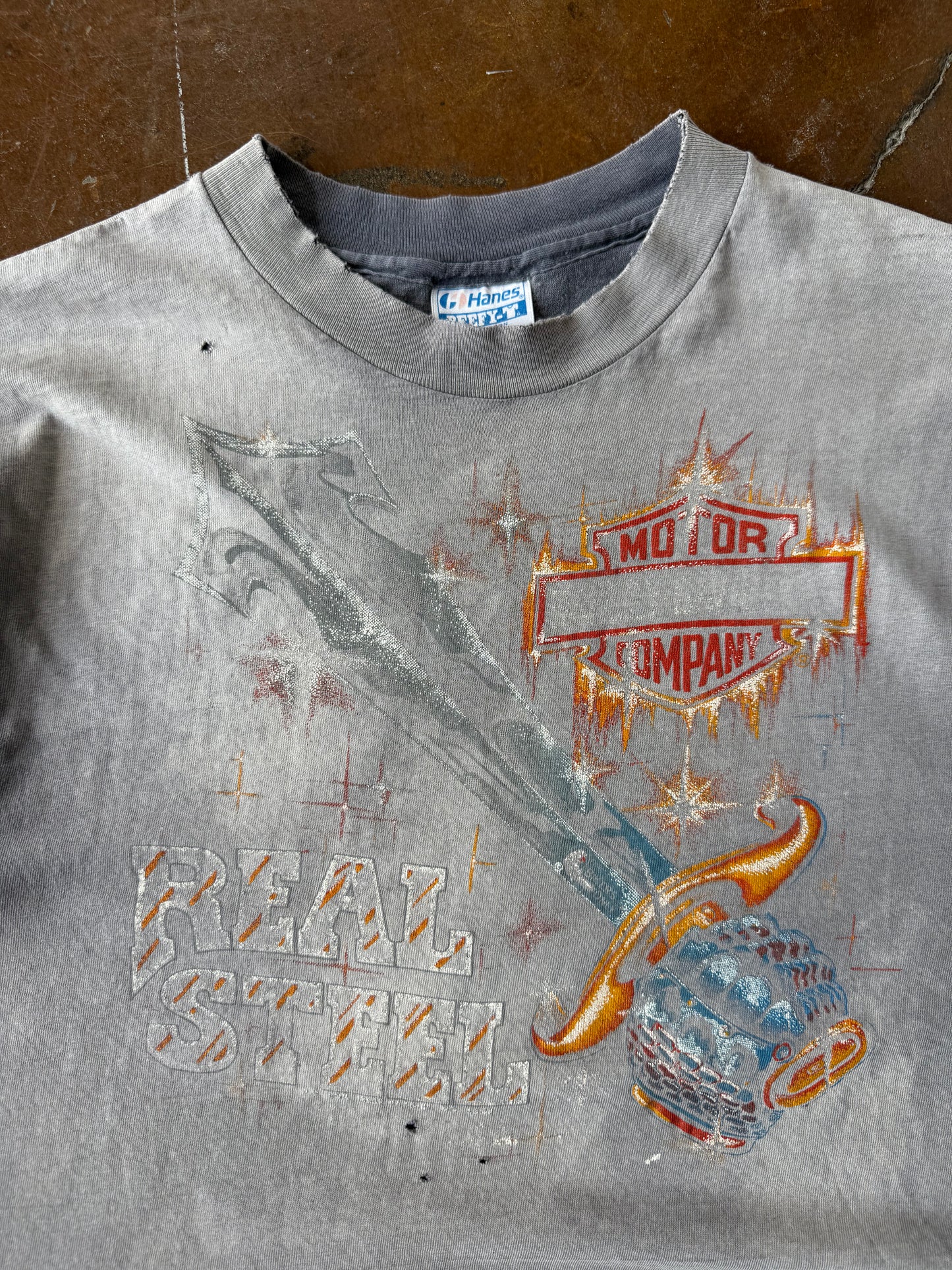 80s deep faded Harley Davidson "real steel" biker shirt (LARGE)