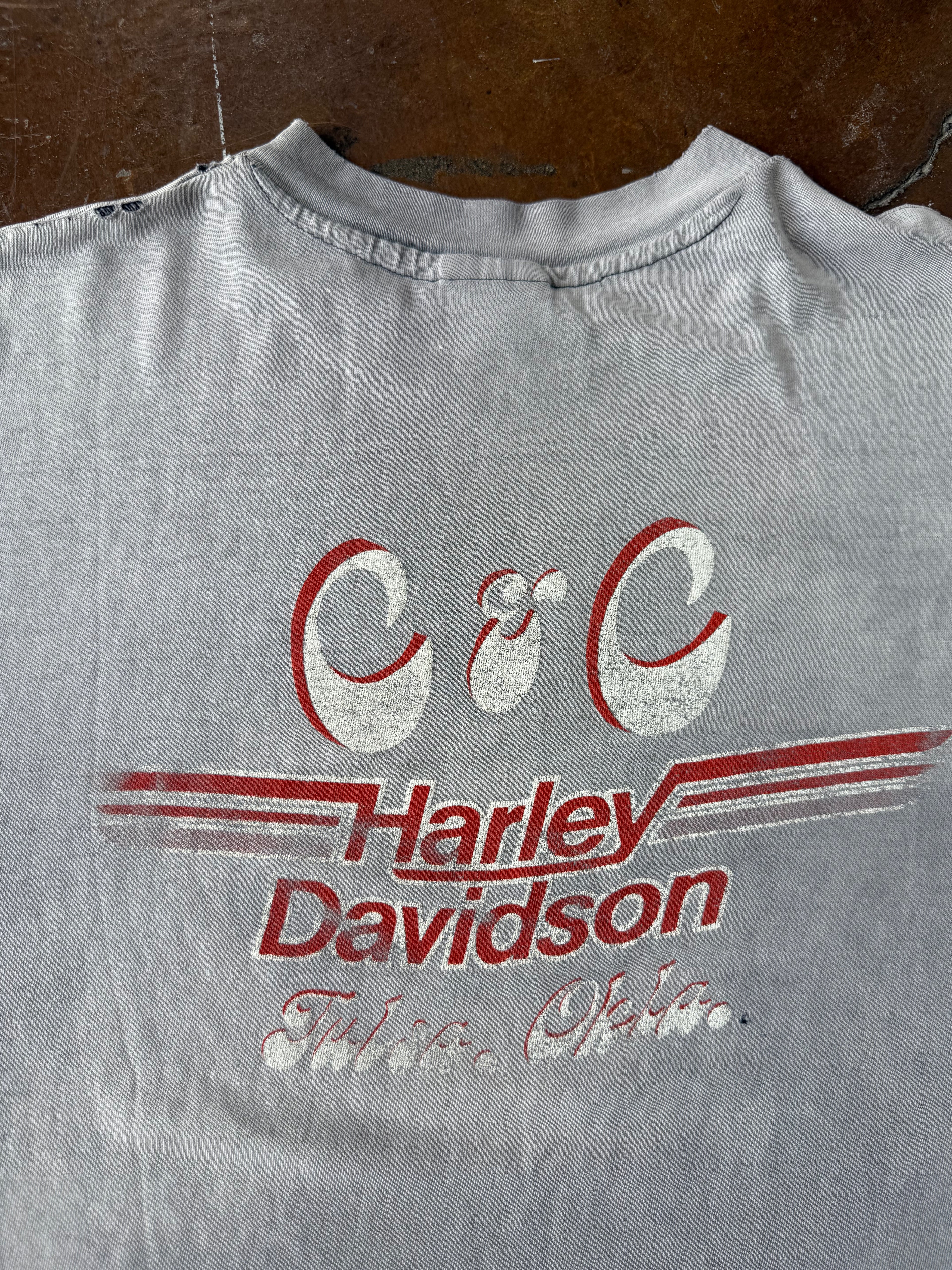 80s deep faded Harley Davidson "real steel" biker shirt (LARGE)