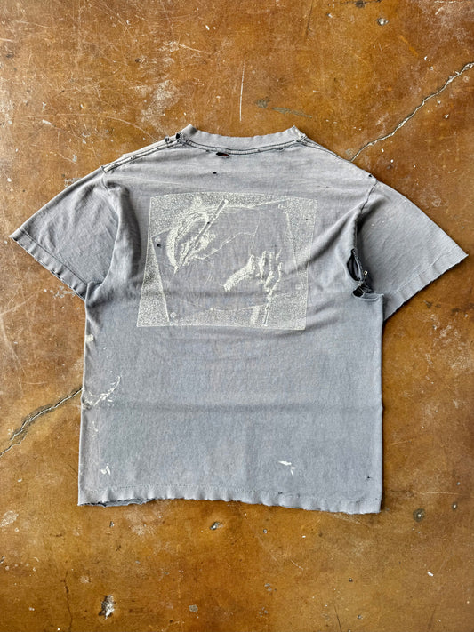 90s faded & distressed MC Escher "drawing hands" art shirt (LARGE)