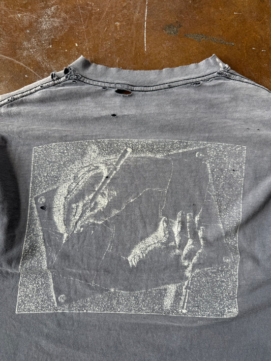 90s faded & distressed MC Escher "drawing hands" art shirt (LARGE)