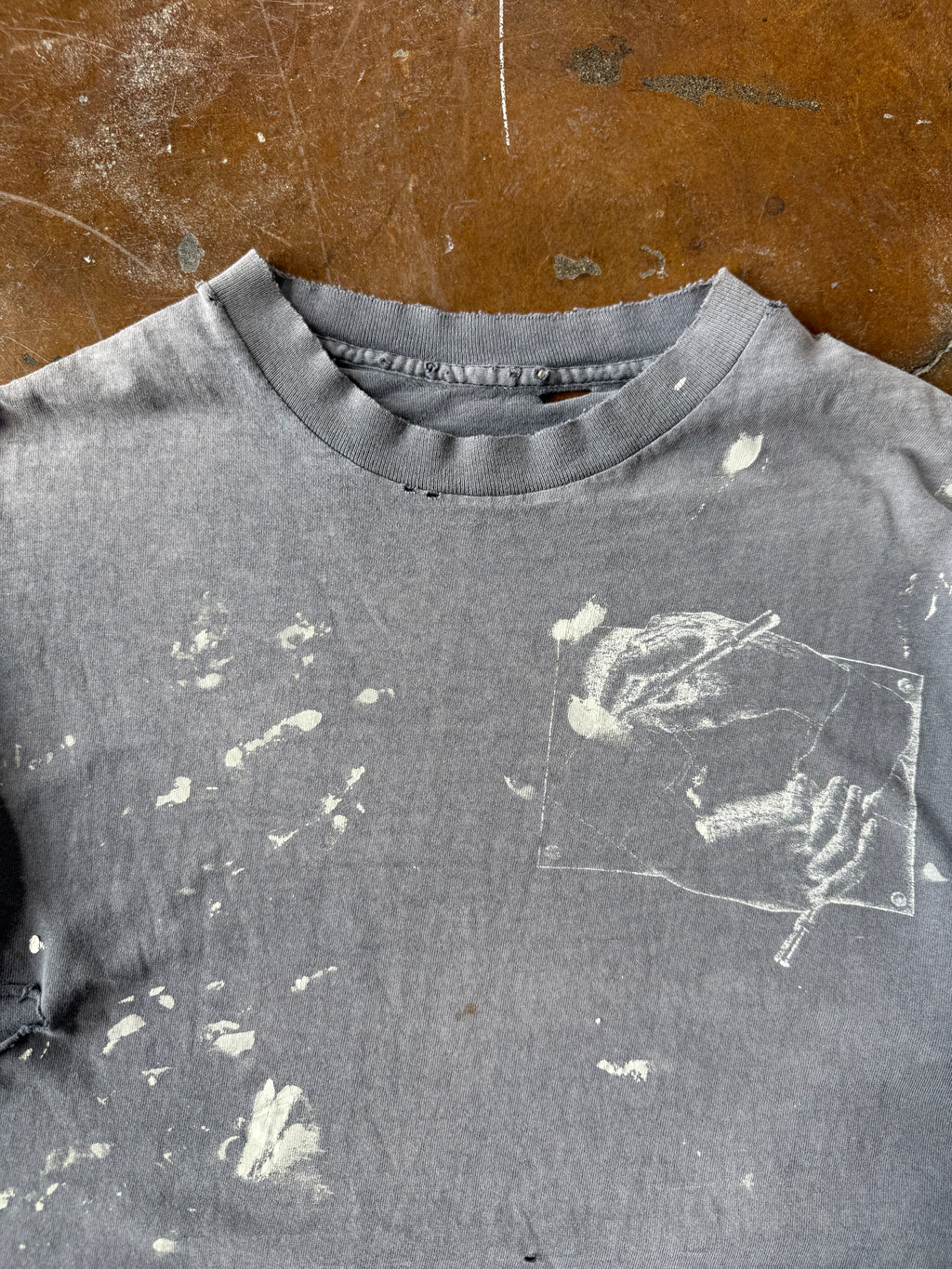 90s faded & distressed MC Escher "drawing hands" art shirt (LARGE)