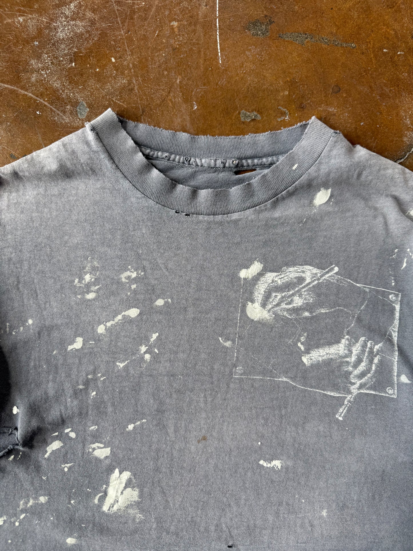 90s faded & distressed MC Escher "drawing hands" art shirt (LARGE)