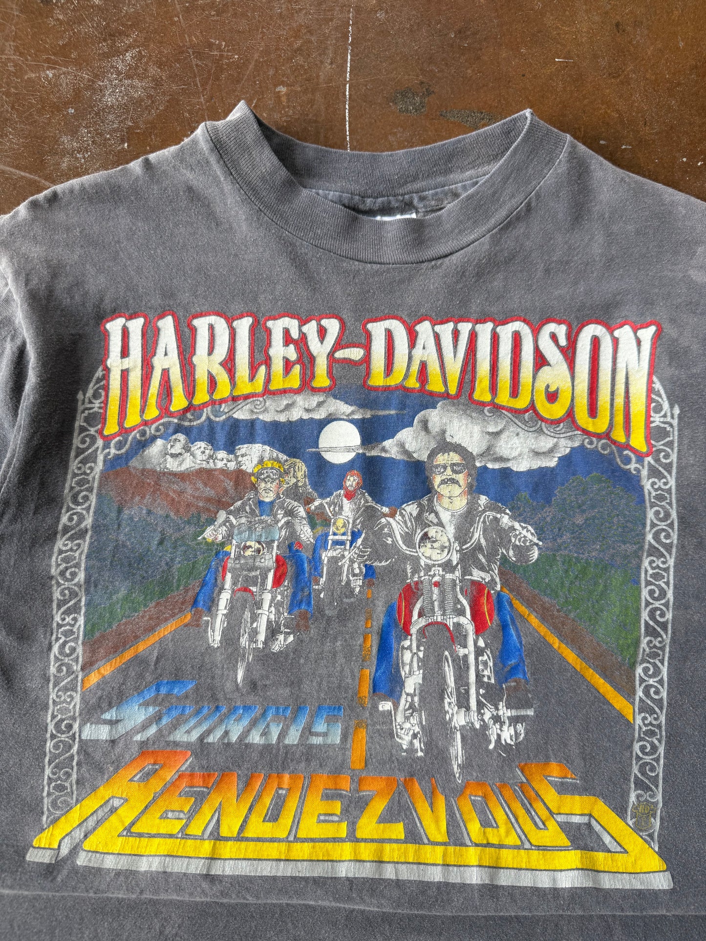 80s faded Harley Davidson "sturgis rendezvous" biker shirt (LARGE)