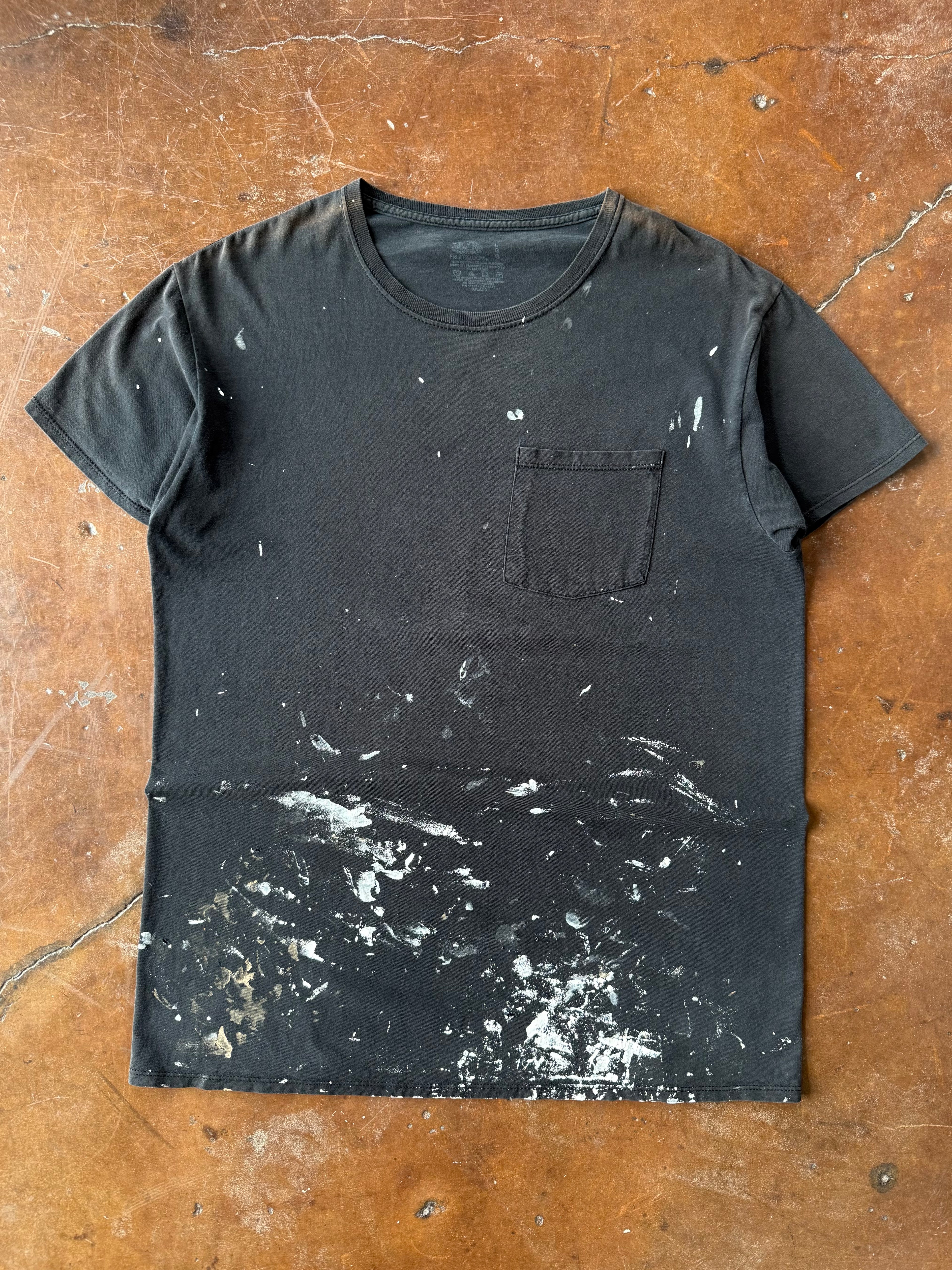 2000s Black Blank "paint splatter" pocket shirt (LARGE)