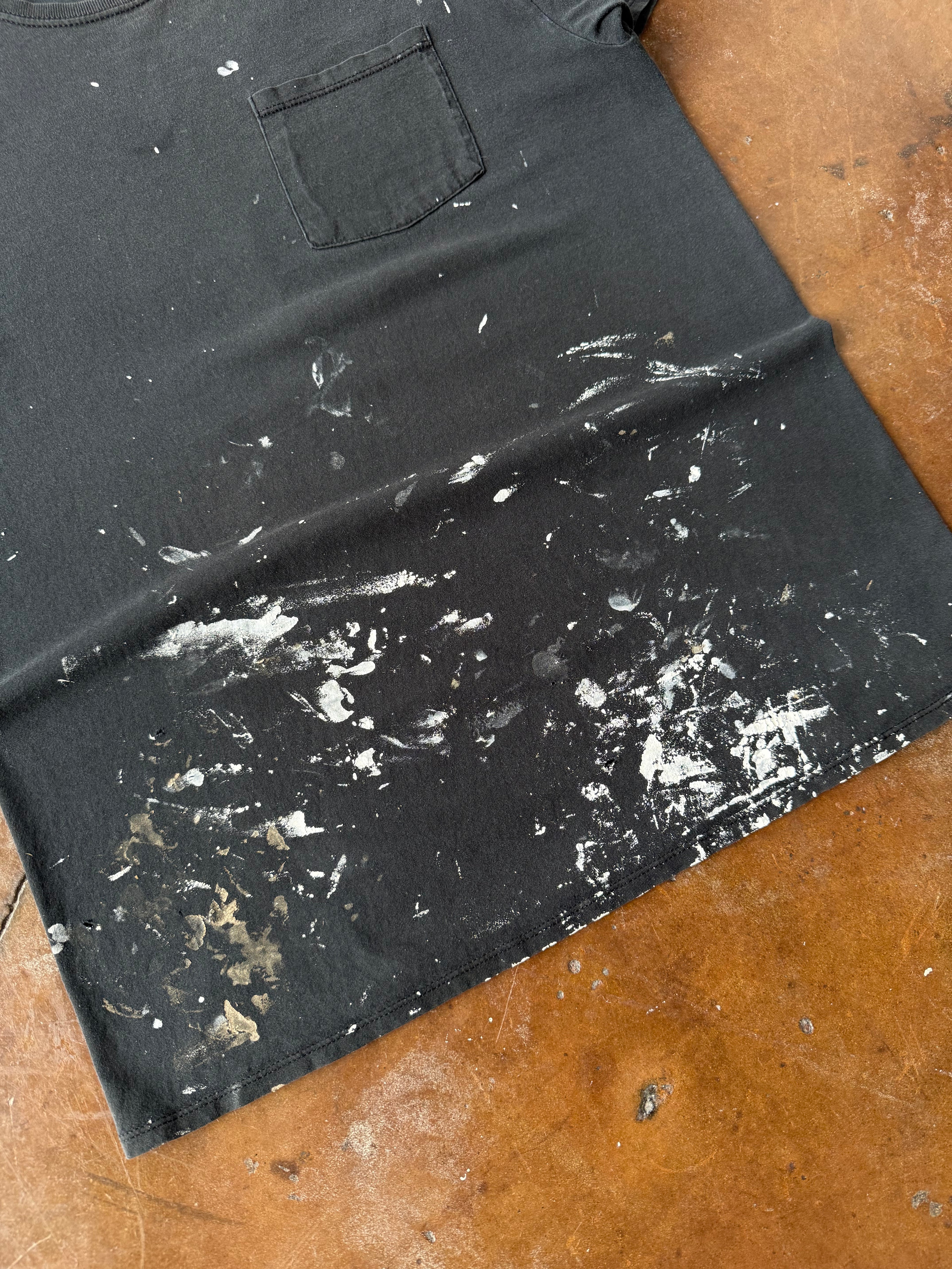 2000s Black Blank "paint splatter" pocket shirt (LARGE)
