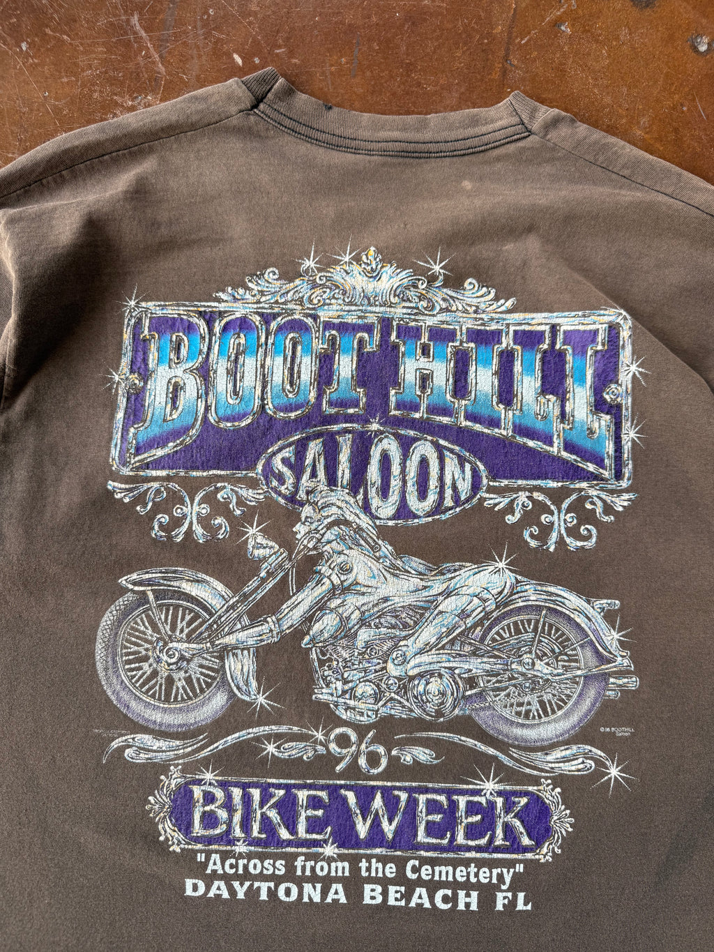 1996 faded Boothill Saloon "chrome bike" biker shirt (XL)