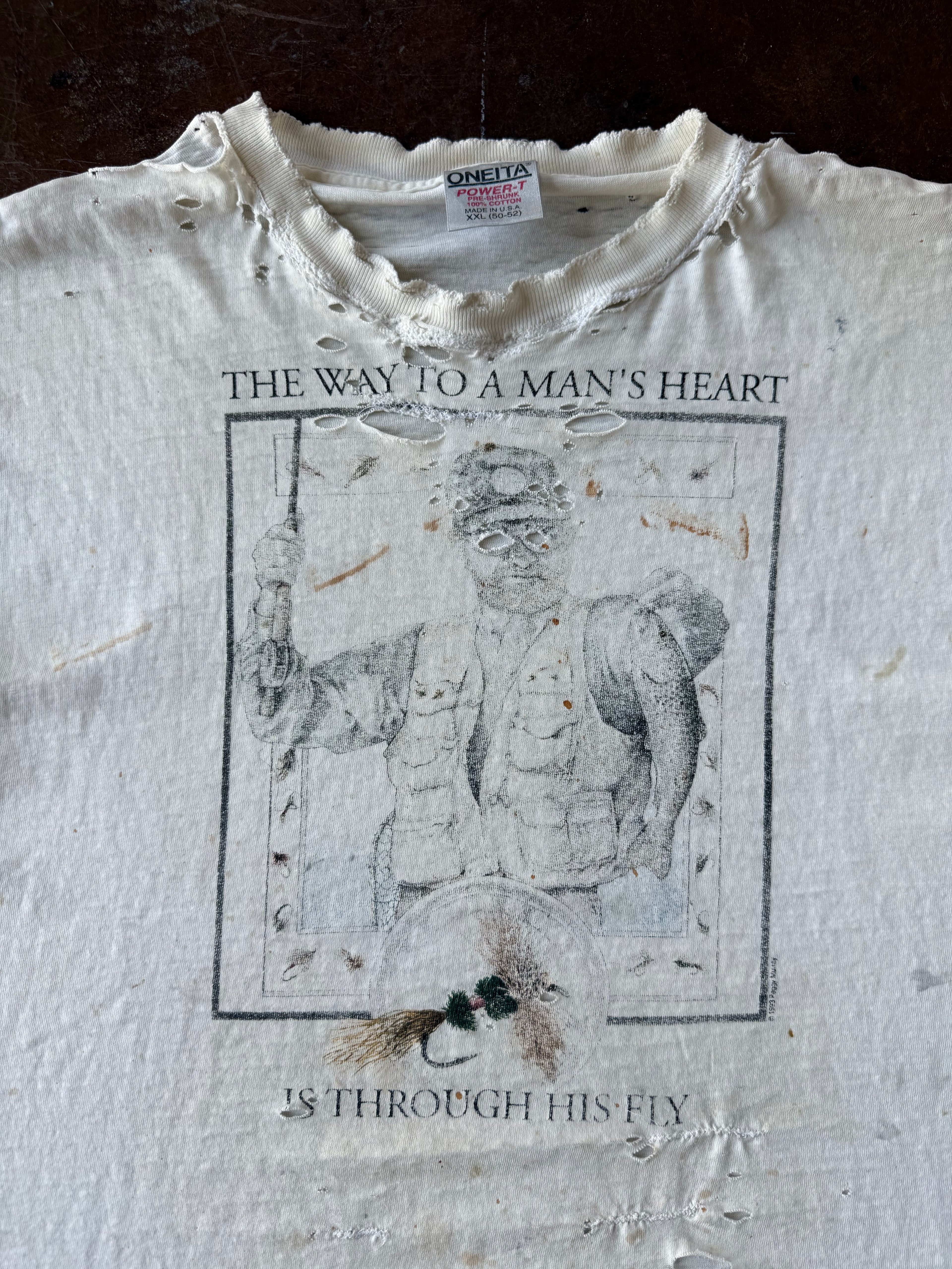 90s distressed Fisherman parody shirt (XXL)