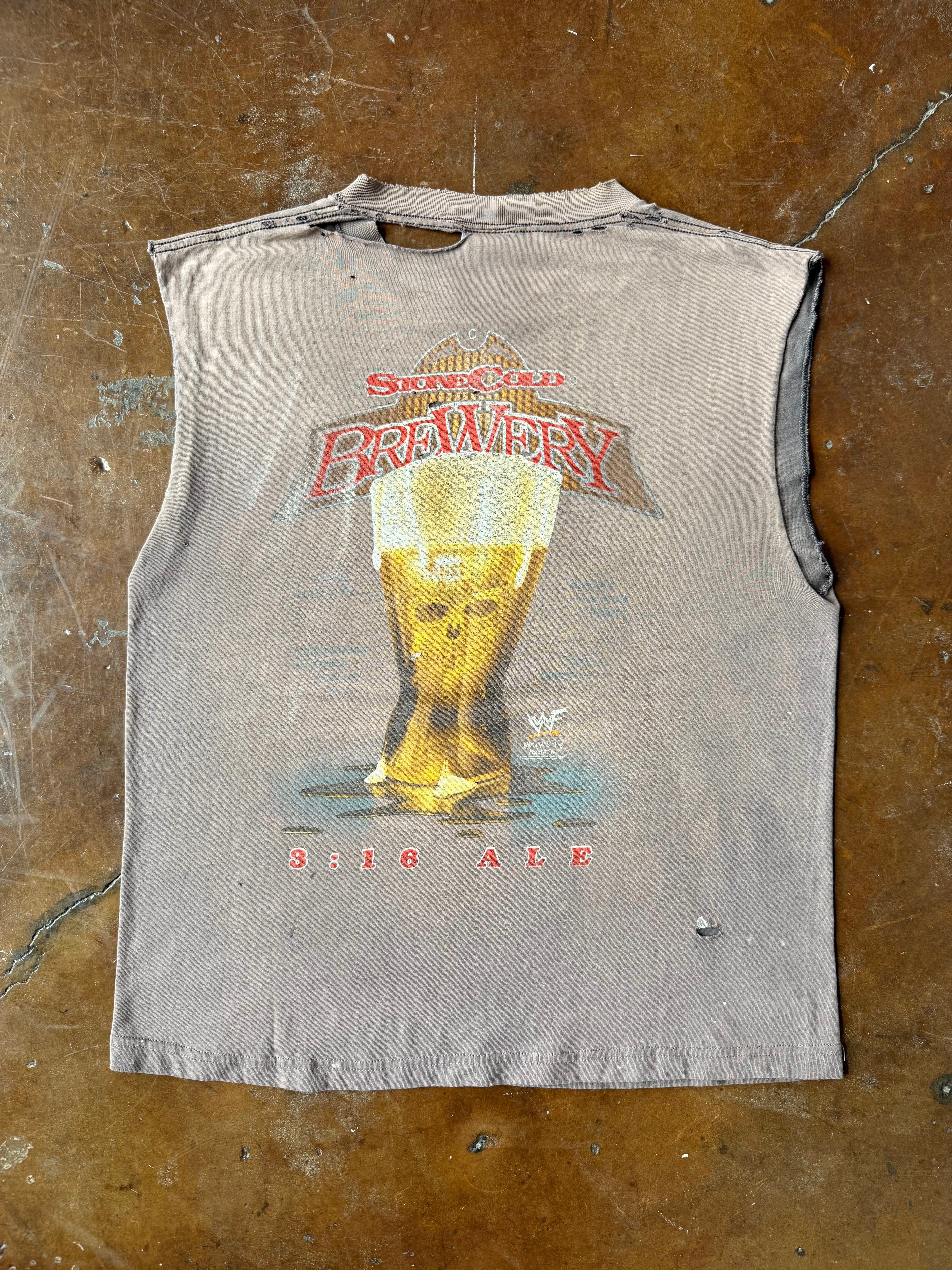 90s faded & distressed WWE Stone Cold Steve Austin "brewery" cut-off shirt (LARGE)