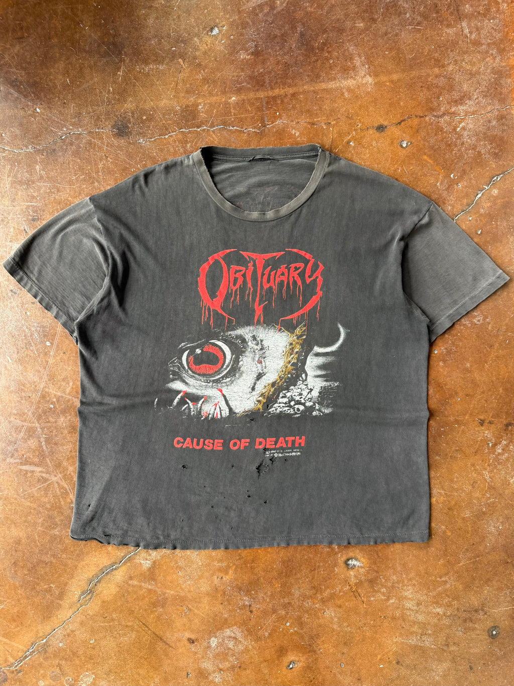 1992 faded & distressed Obituary "cause of death" band shirt (XL)