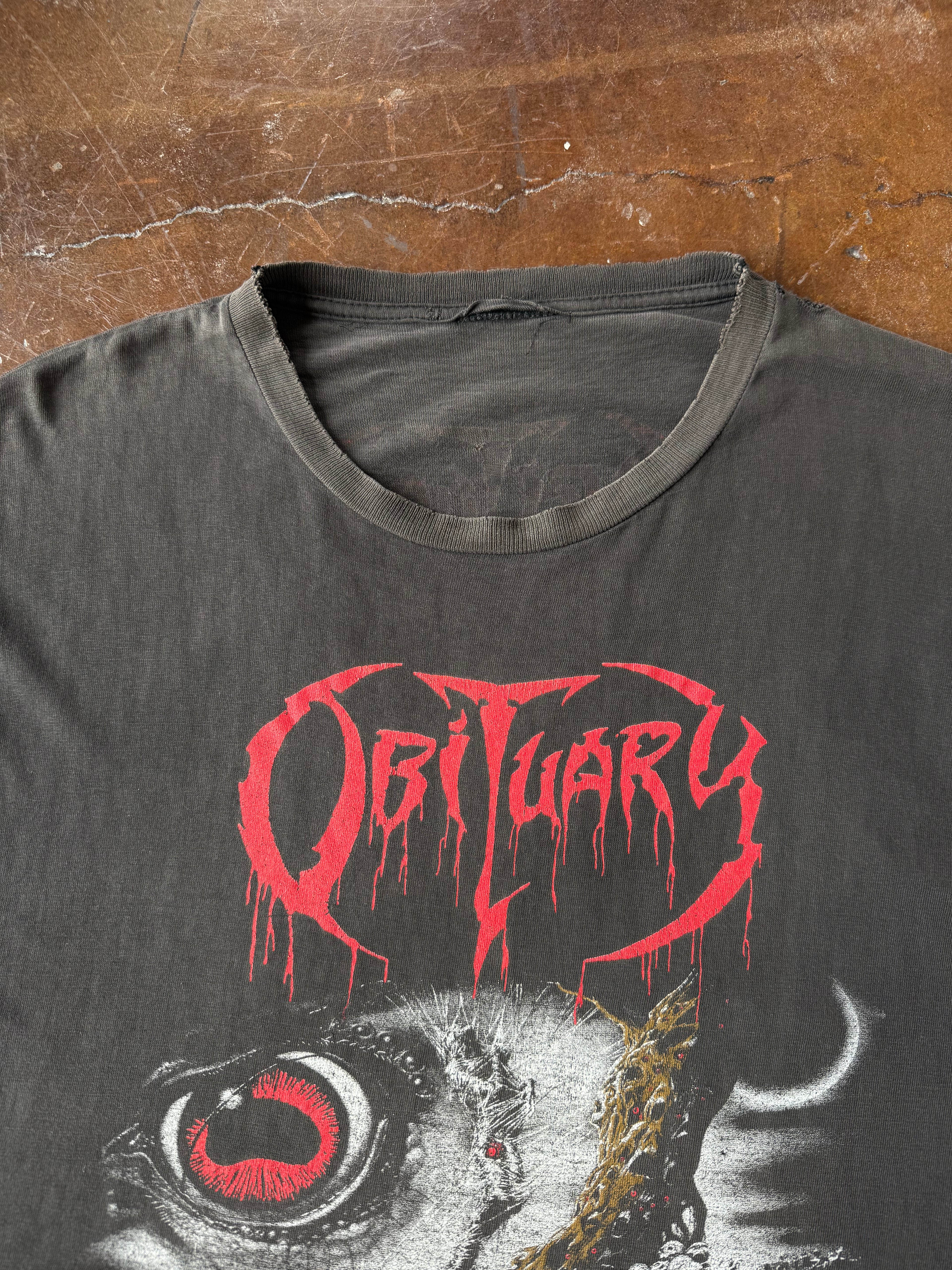 1992 faded & distressed Obituary "cause of death" band shirt (XL)