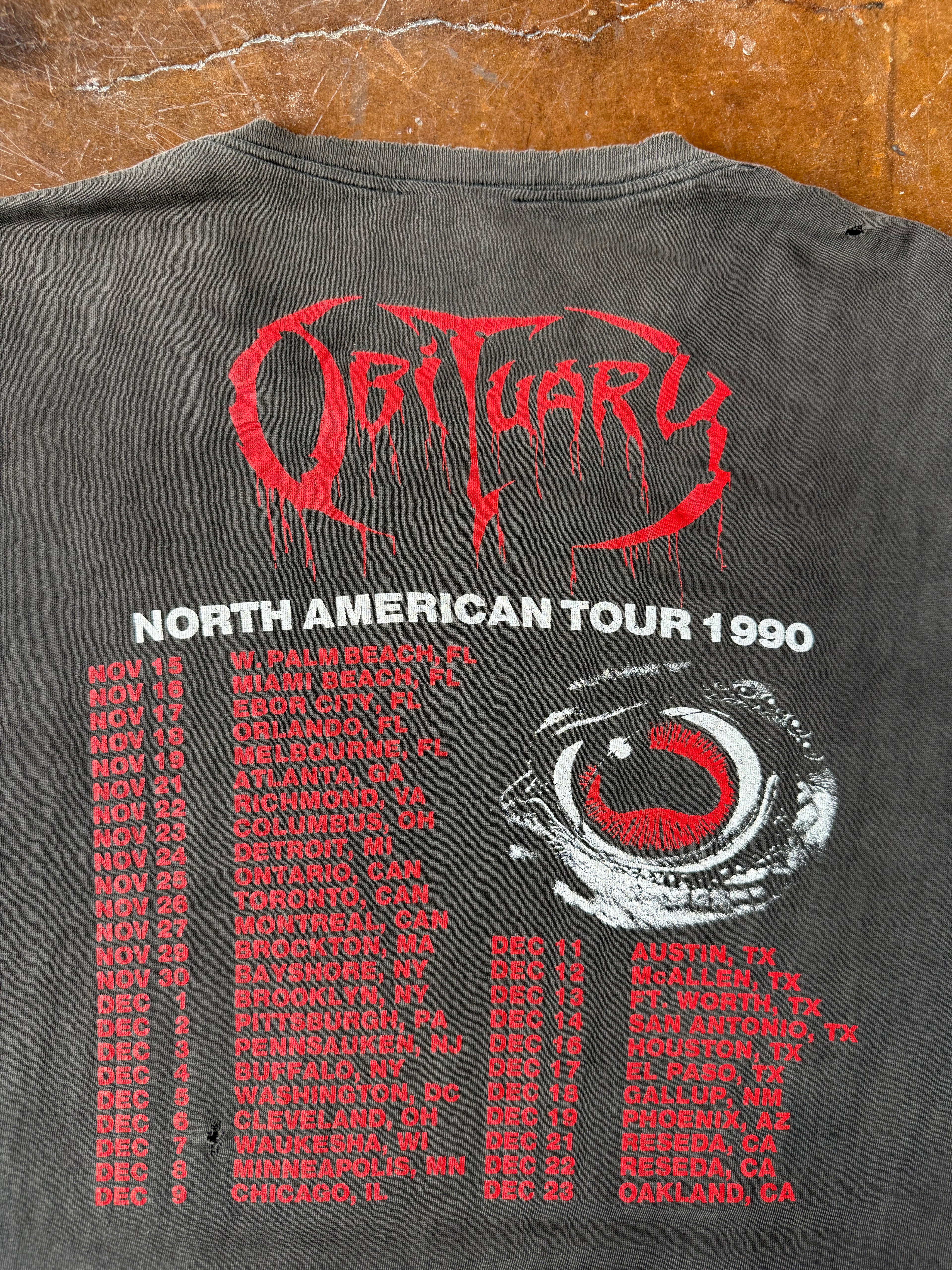 1992 faded & distressed Obituary "cause of death" band shirt (XL)
