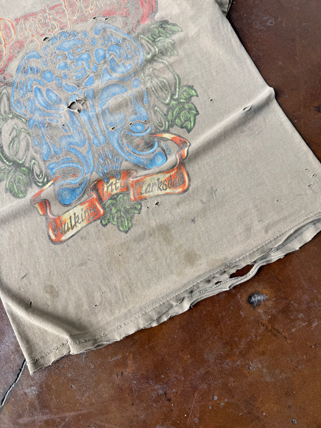 1998 heavily distressed Page & Plant "walking into everywhere" band shirt (LARGE)