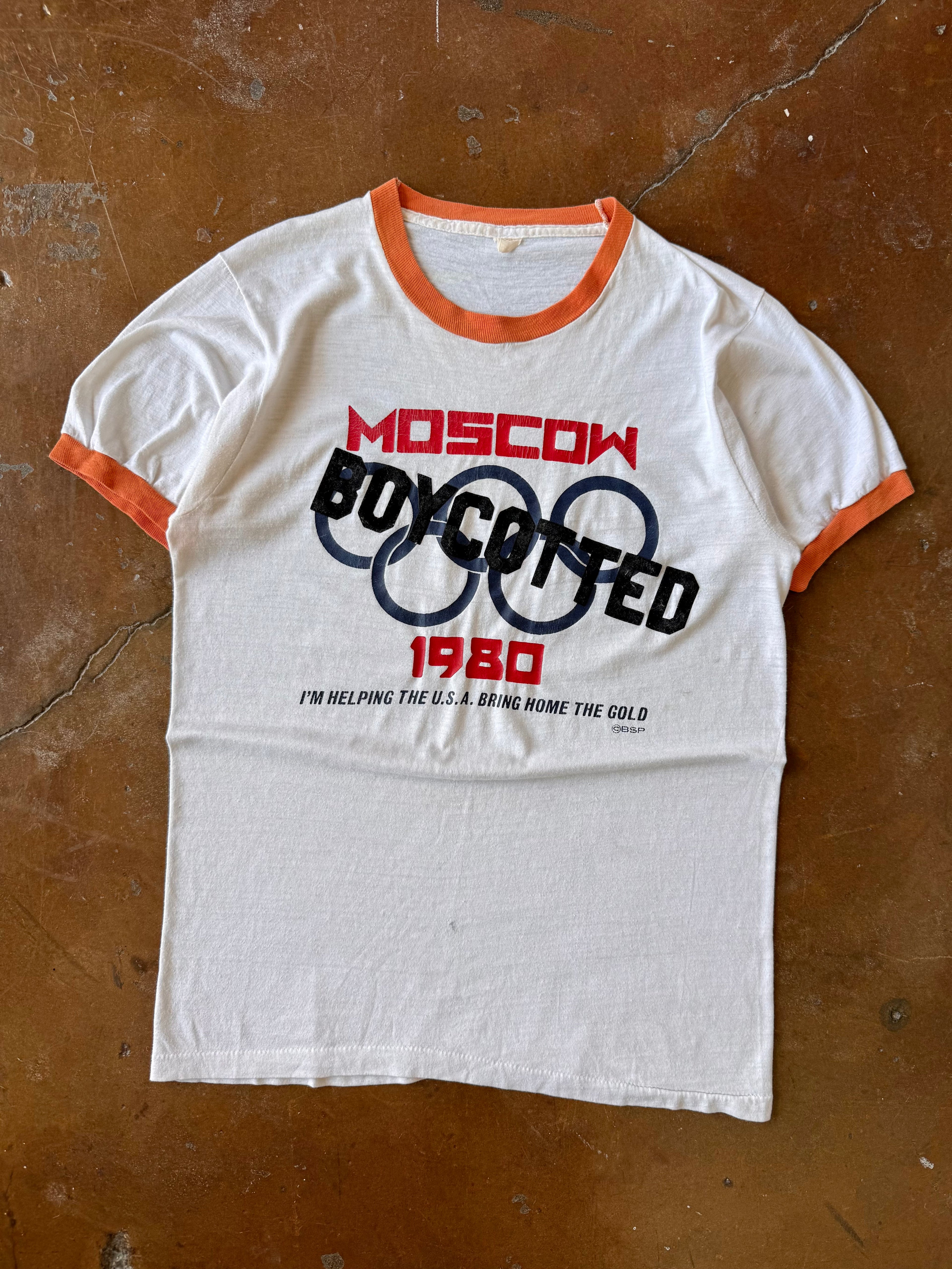 1980 Moscow Olympics "boycotted" ringer shirt (LARGE)