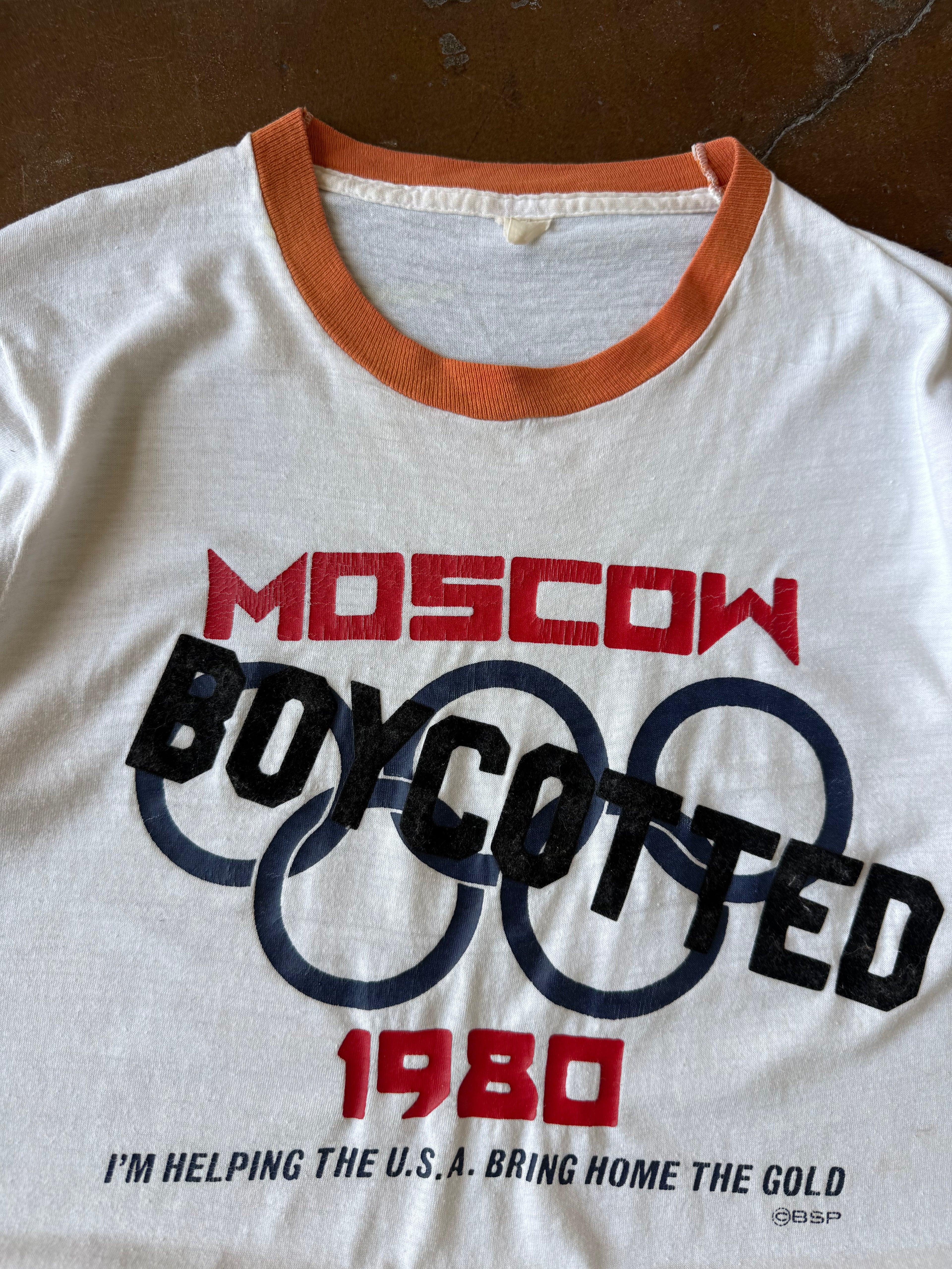 1980 Moscow Olympics "boycotted" ringer shirt (LARGE)