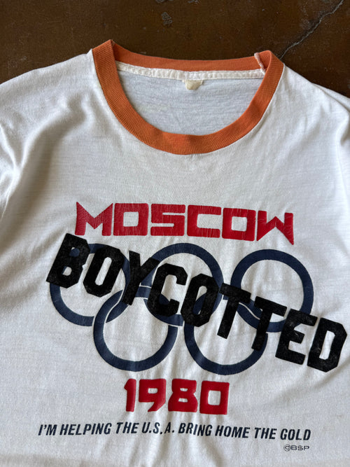 1980 Moscow Olympics "boycotted" ringer shirt (LARGE)