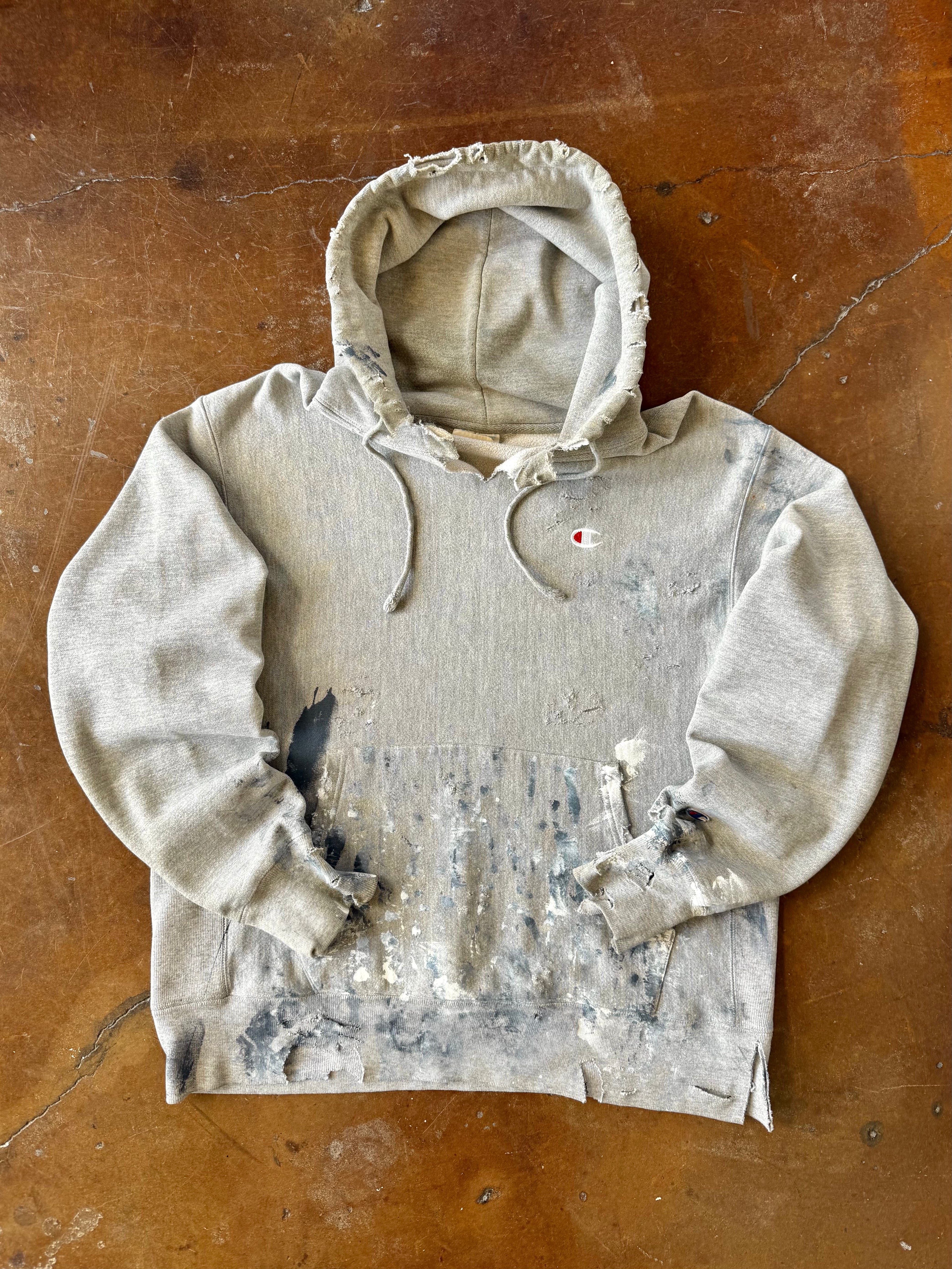 2000s heavily distressed Champion reverse weave hoodie (LARGE)