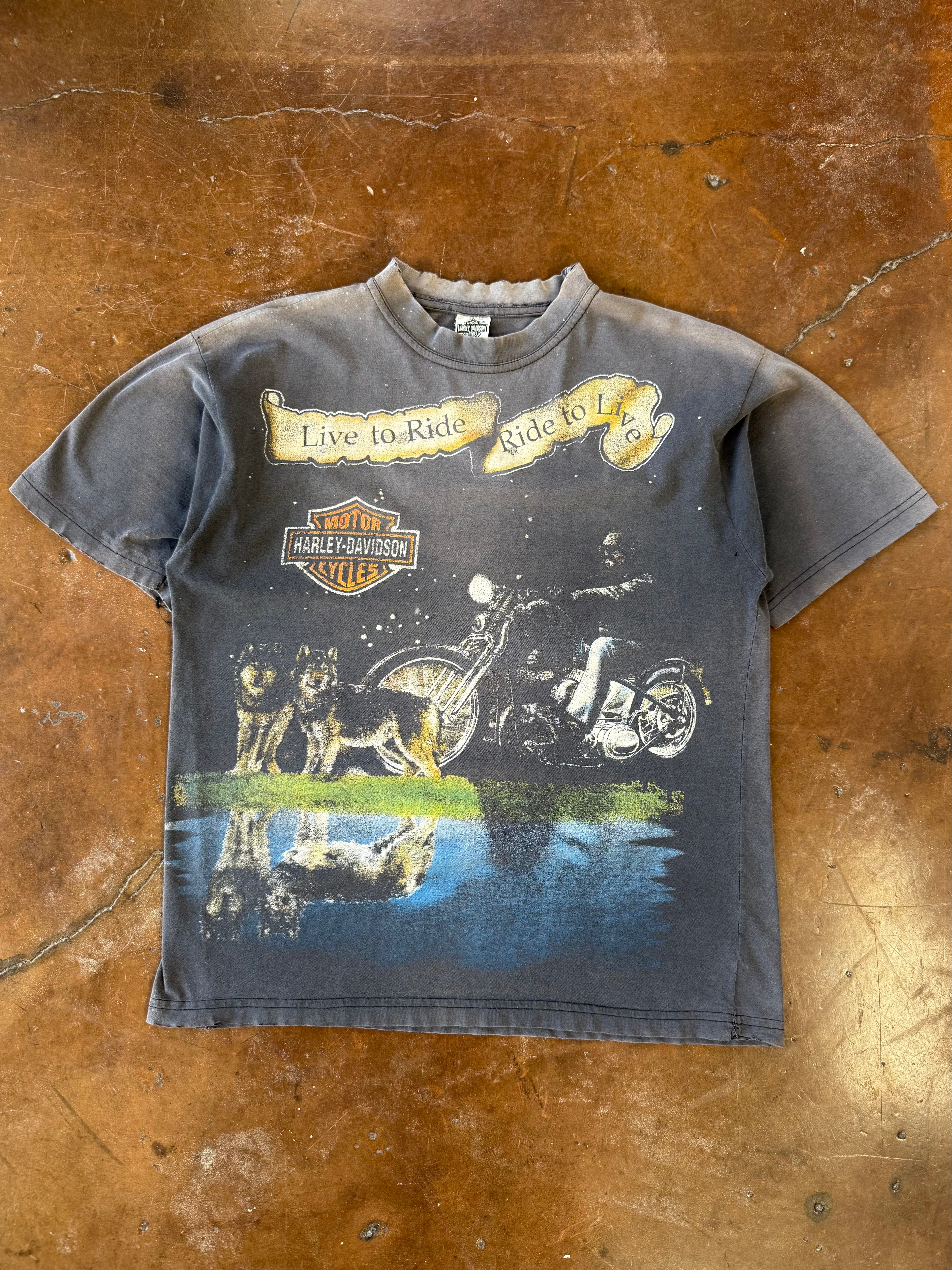2000s faded & distressed Harley Davidson "nightride" biker shirt (MEDIUM)