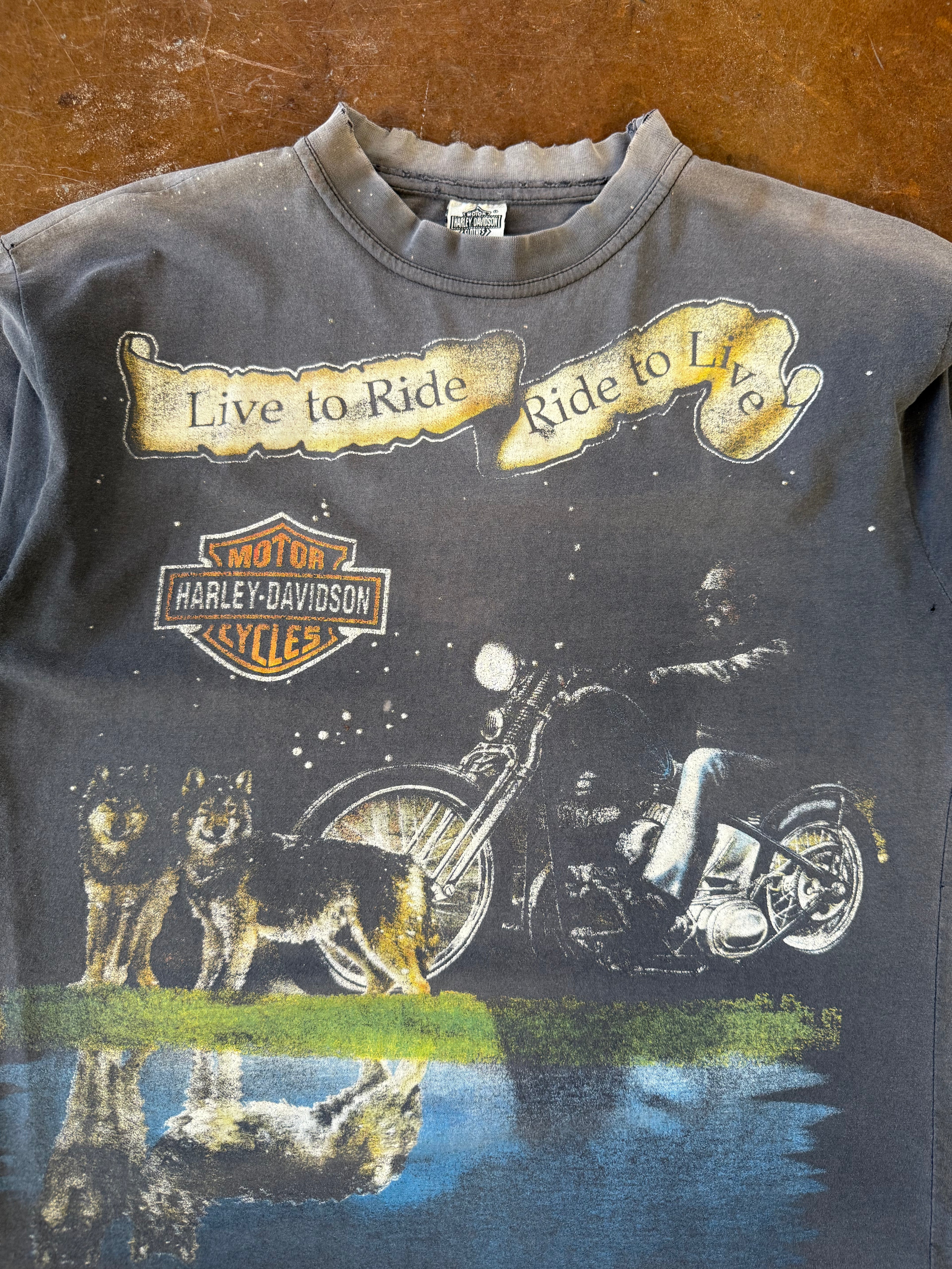 2000s faded & distressed Harley Davidson "nightride" biker shirt (MEDIUM)