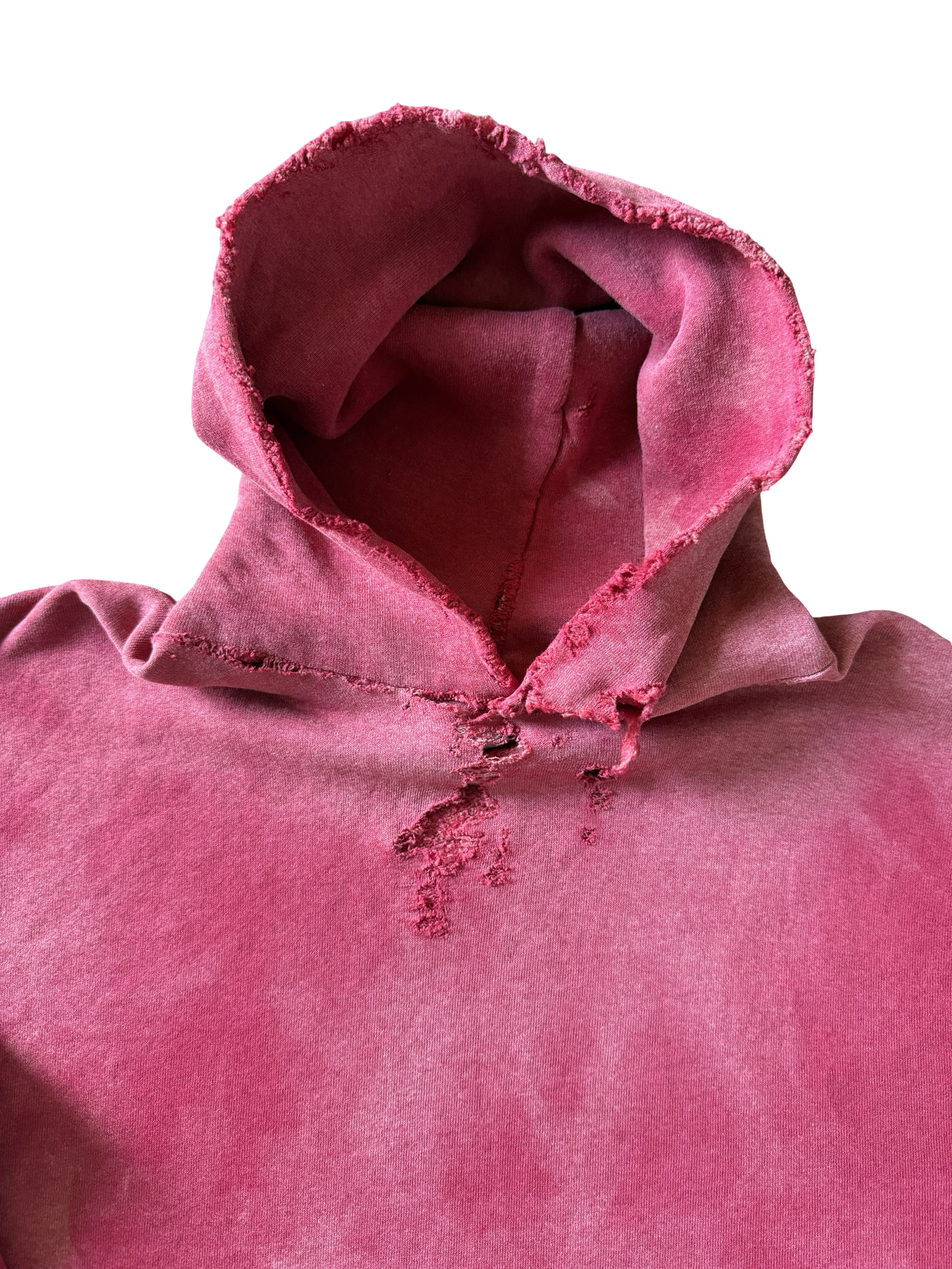 2000s heavily distressed & faded Russell Athletic red blank hoodie (XL)