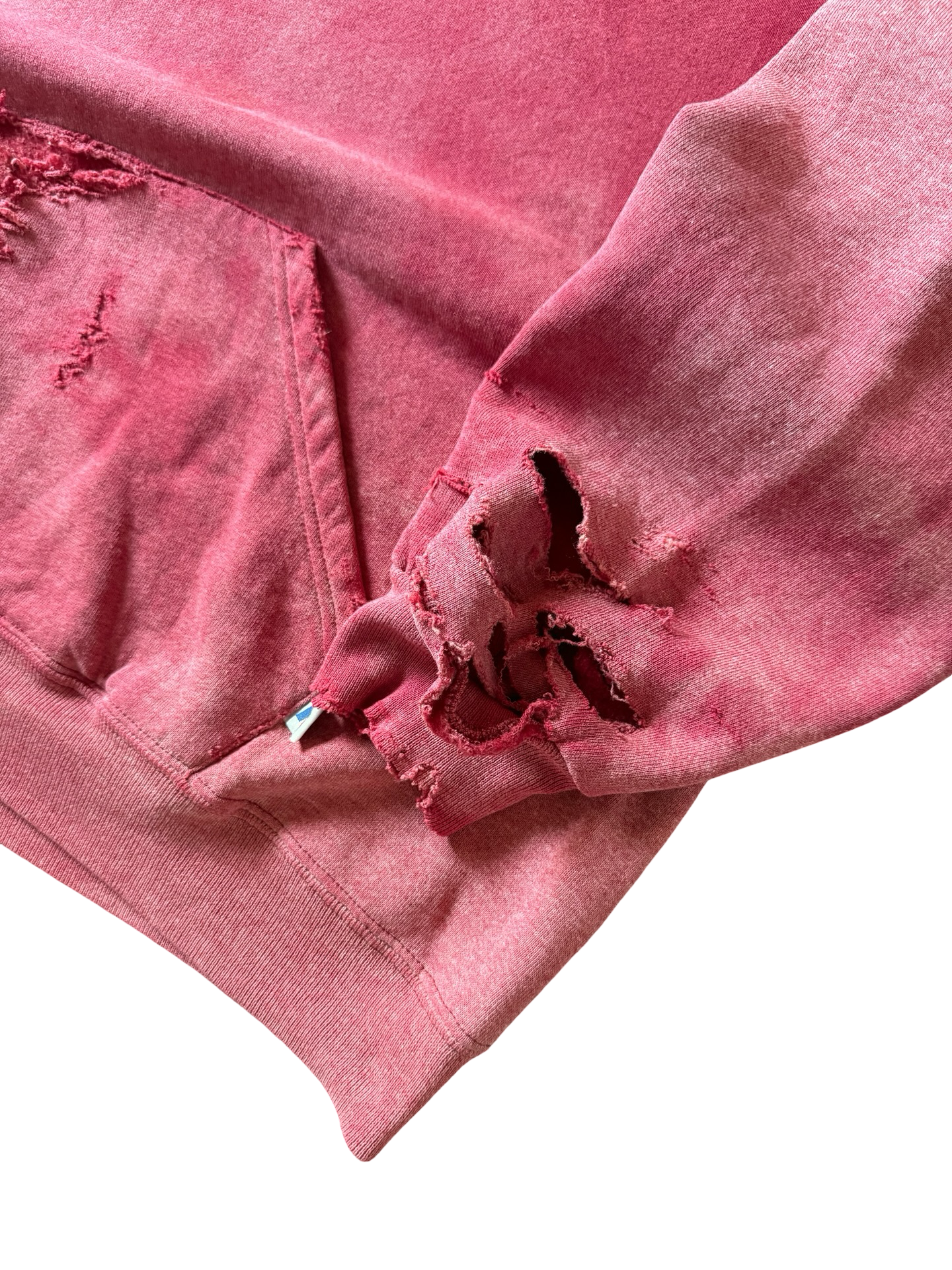 2000s heavily distressed & faded Russell Athletic red blank hoodie (XL)