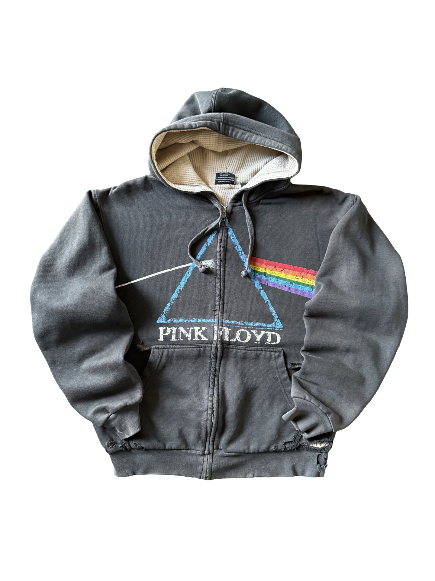 2009 lightly distressed Pink Floyd "dark side of the moon" thermal lined hoodie (MEDIUM)