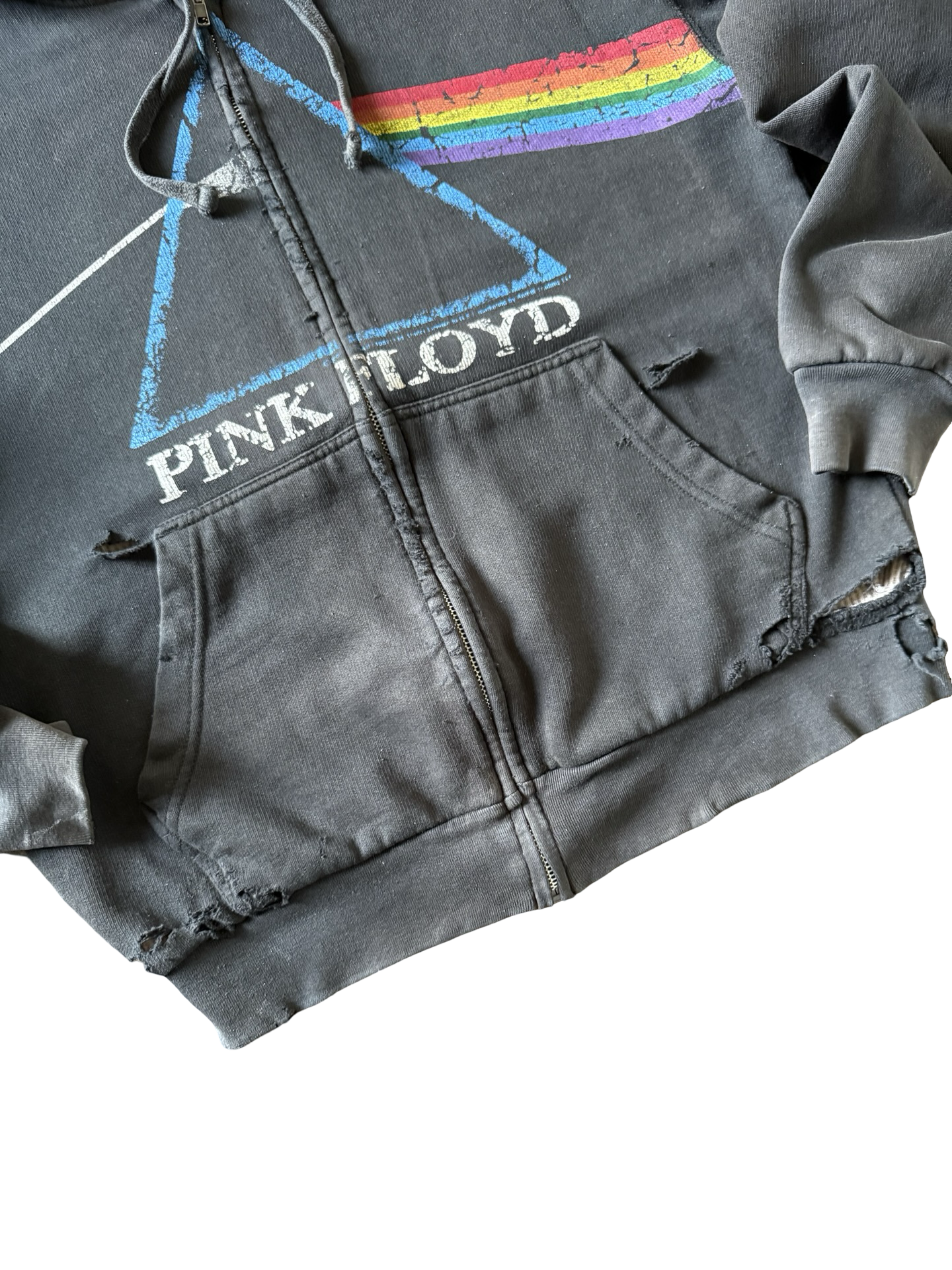 2009 lightly distressed Pink Floyd "dark side of the moon" thermal lined hoodie (MEDIUM)