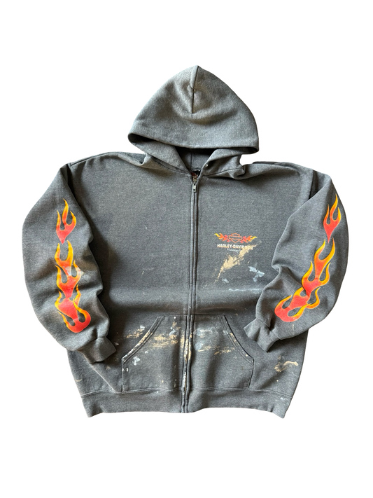 90s faded Harley Davidson "flame sleeves" biker hoodie (LARGE)