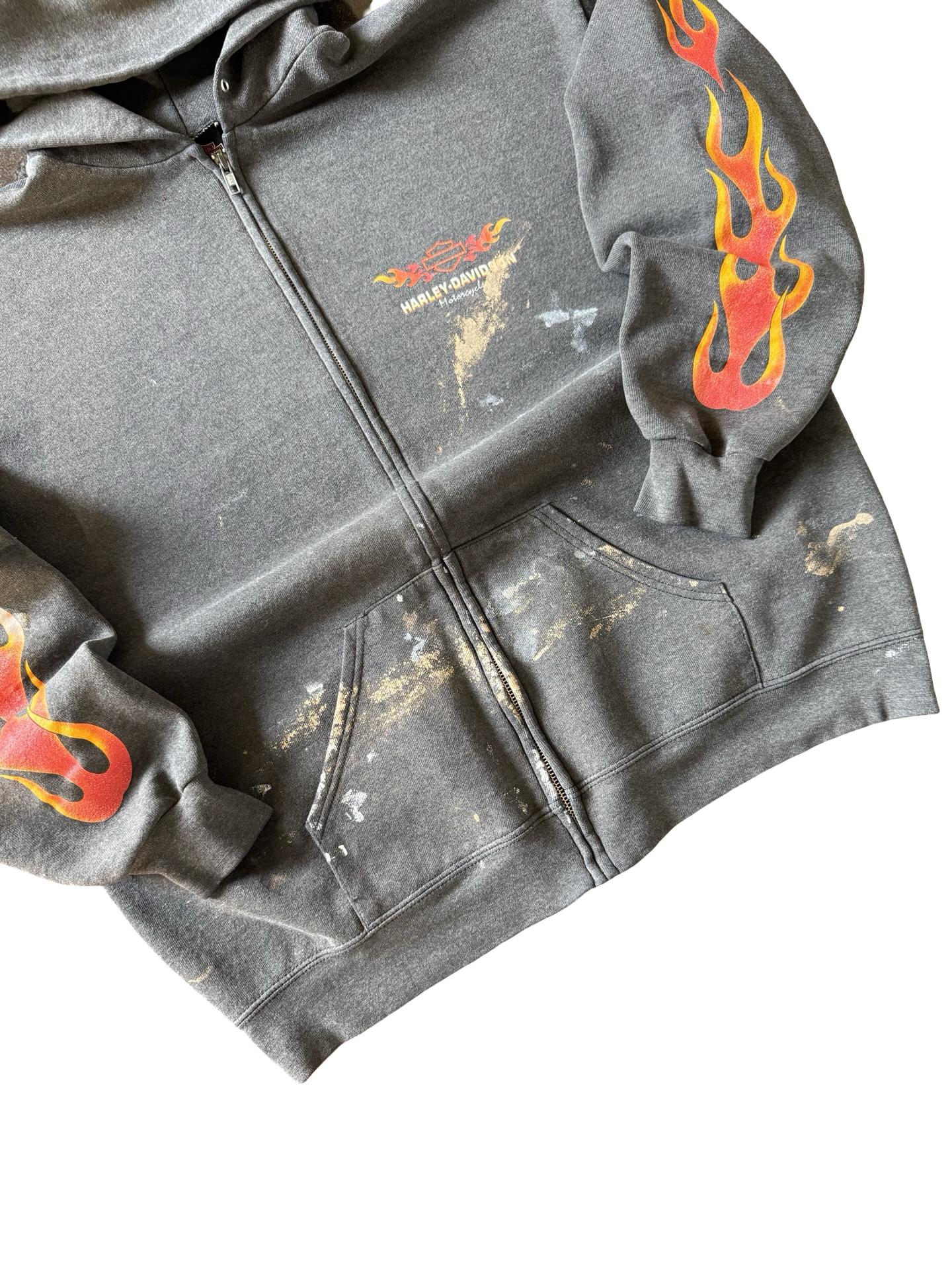 90s faded Harley Davidson "flame sleeves" biker hoodie (LARGE)