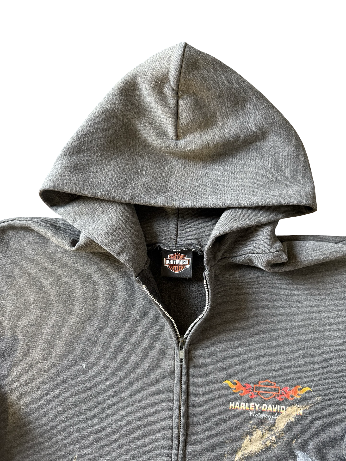 90s faded Harley Davidson "flame sleeves" biker hoodie (LARGE)