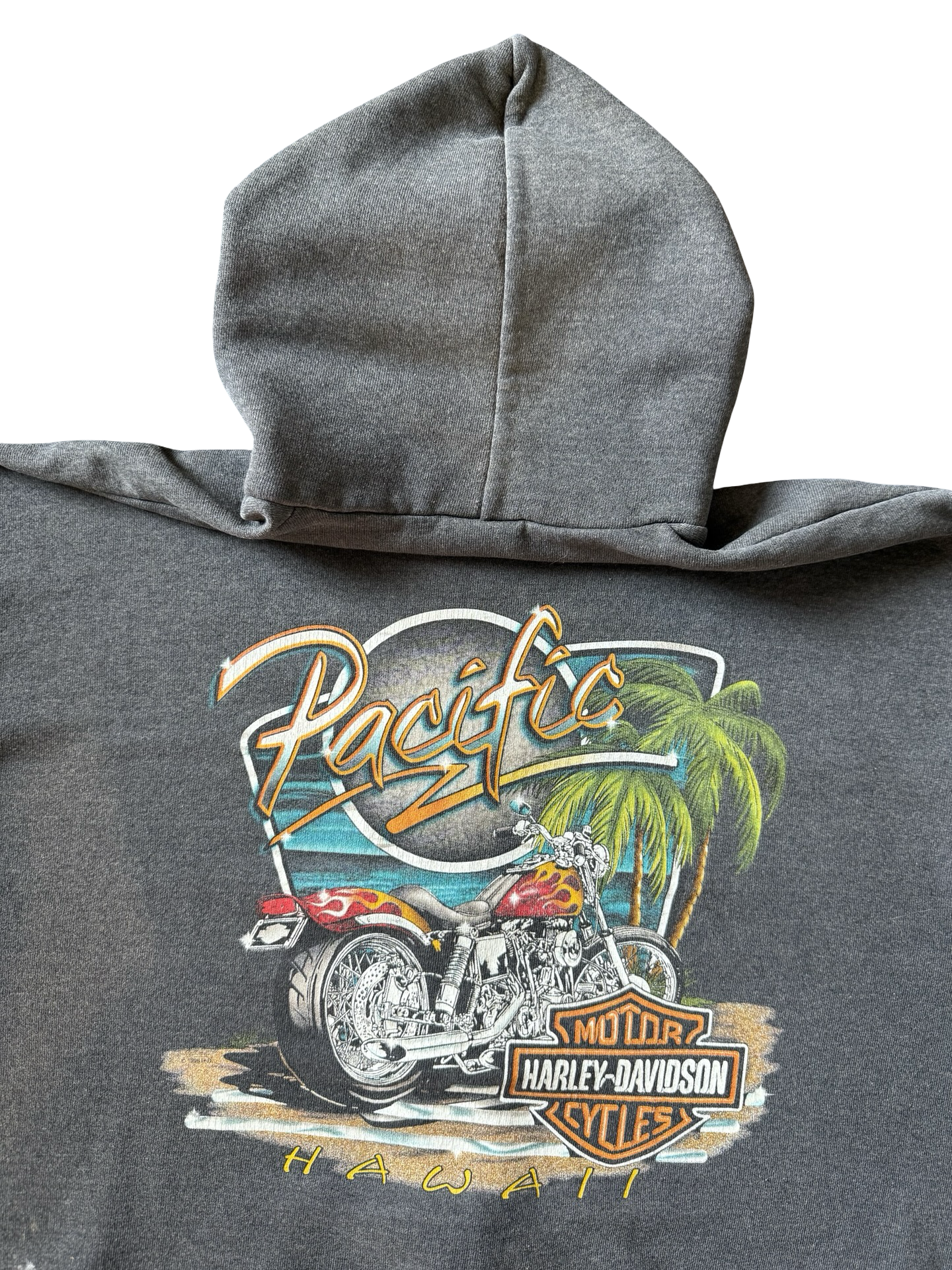 90s faded Harley Davidson "flame sleeves" biker hoodie (LARGE)