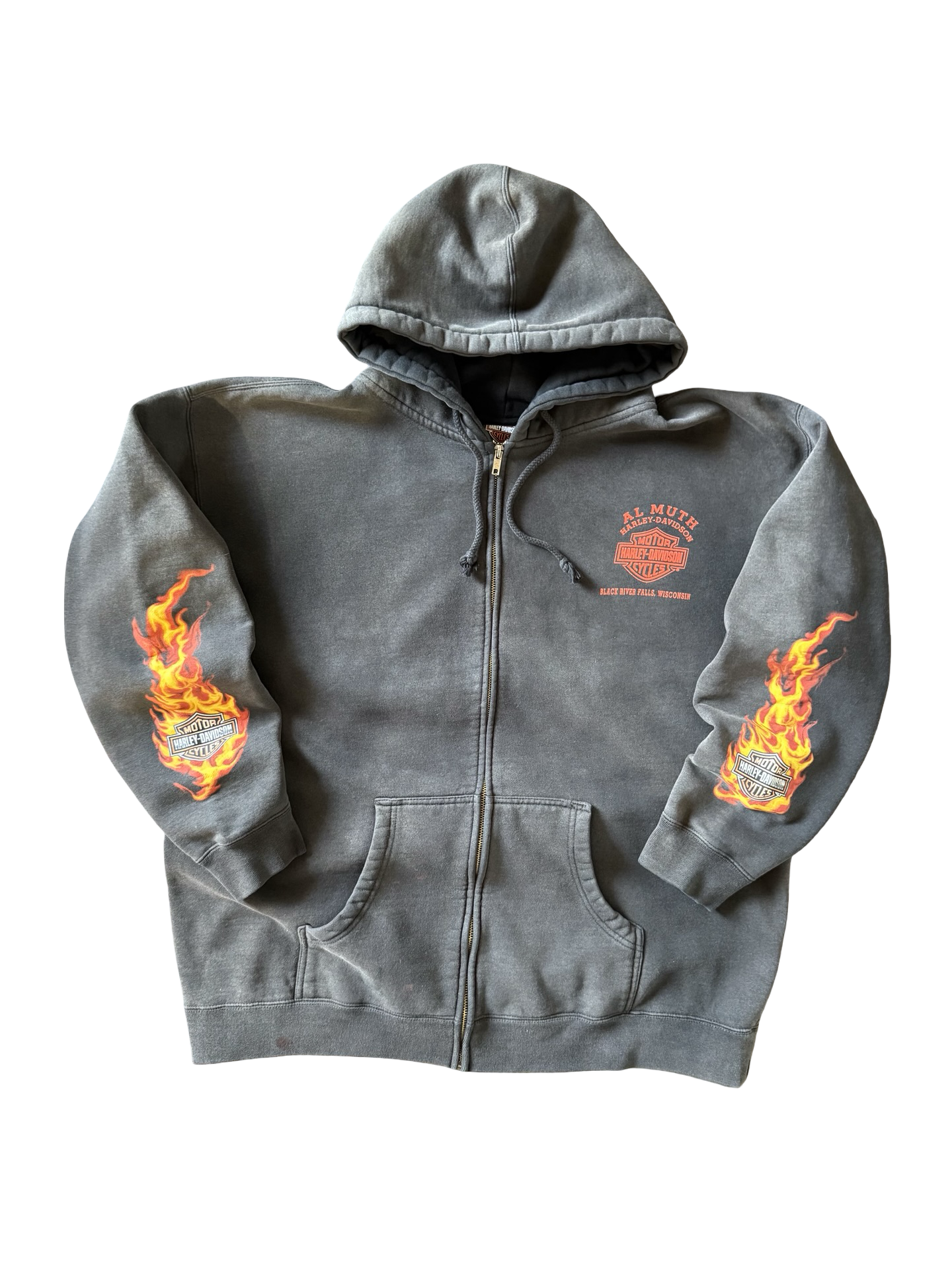 2000s faded Harley Davidson "flame sleeves" biker hoodie (XL)