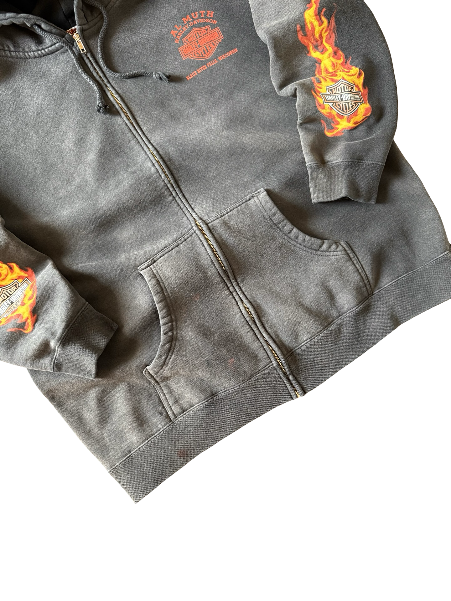 2000s faded Harley Davidson "flame sleeves" biker hoodie (XL)