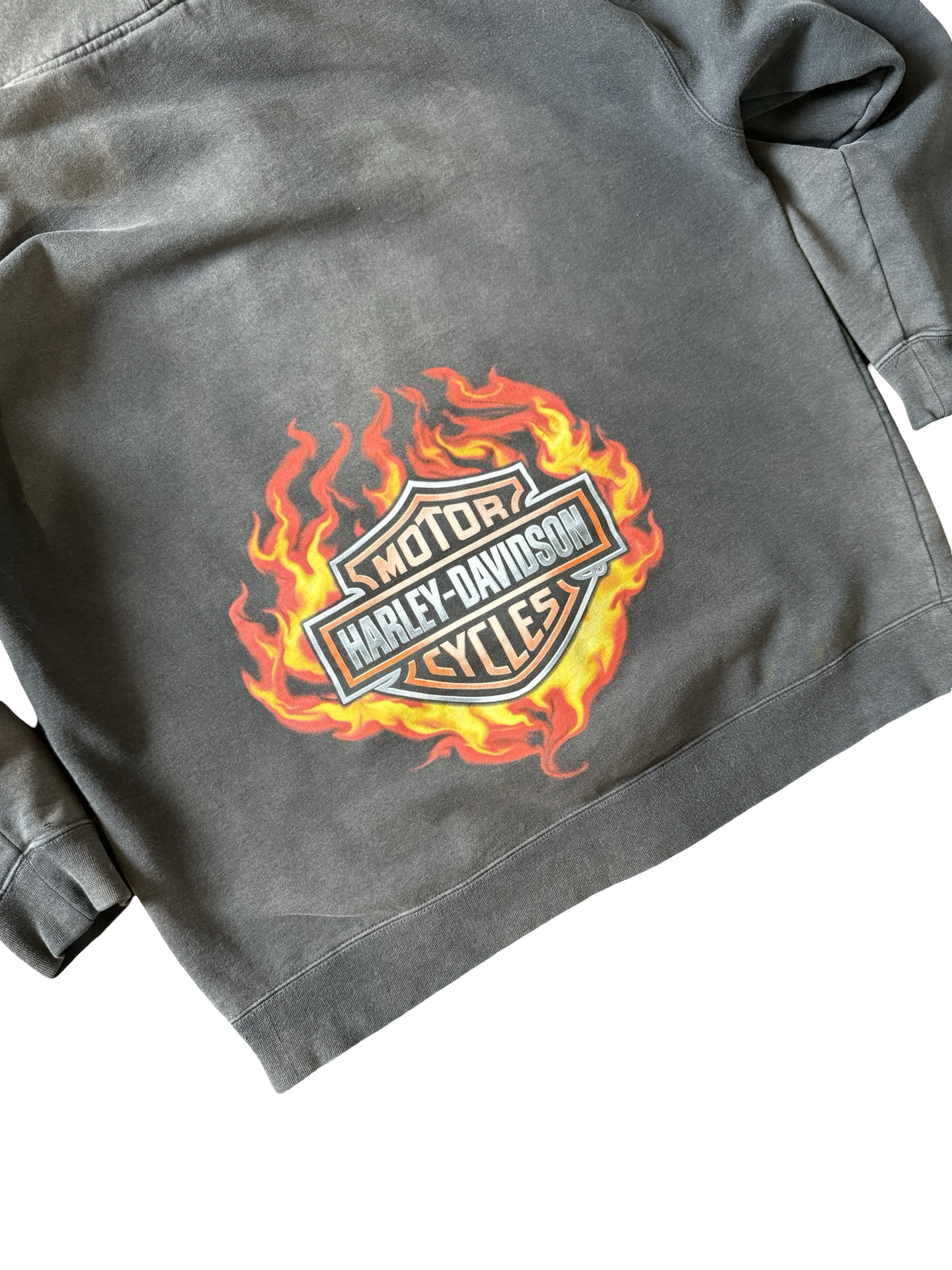 2000s faded Harley Davidson "flame sleeves" biker hoodie (XL)