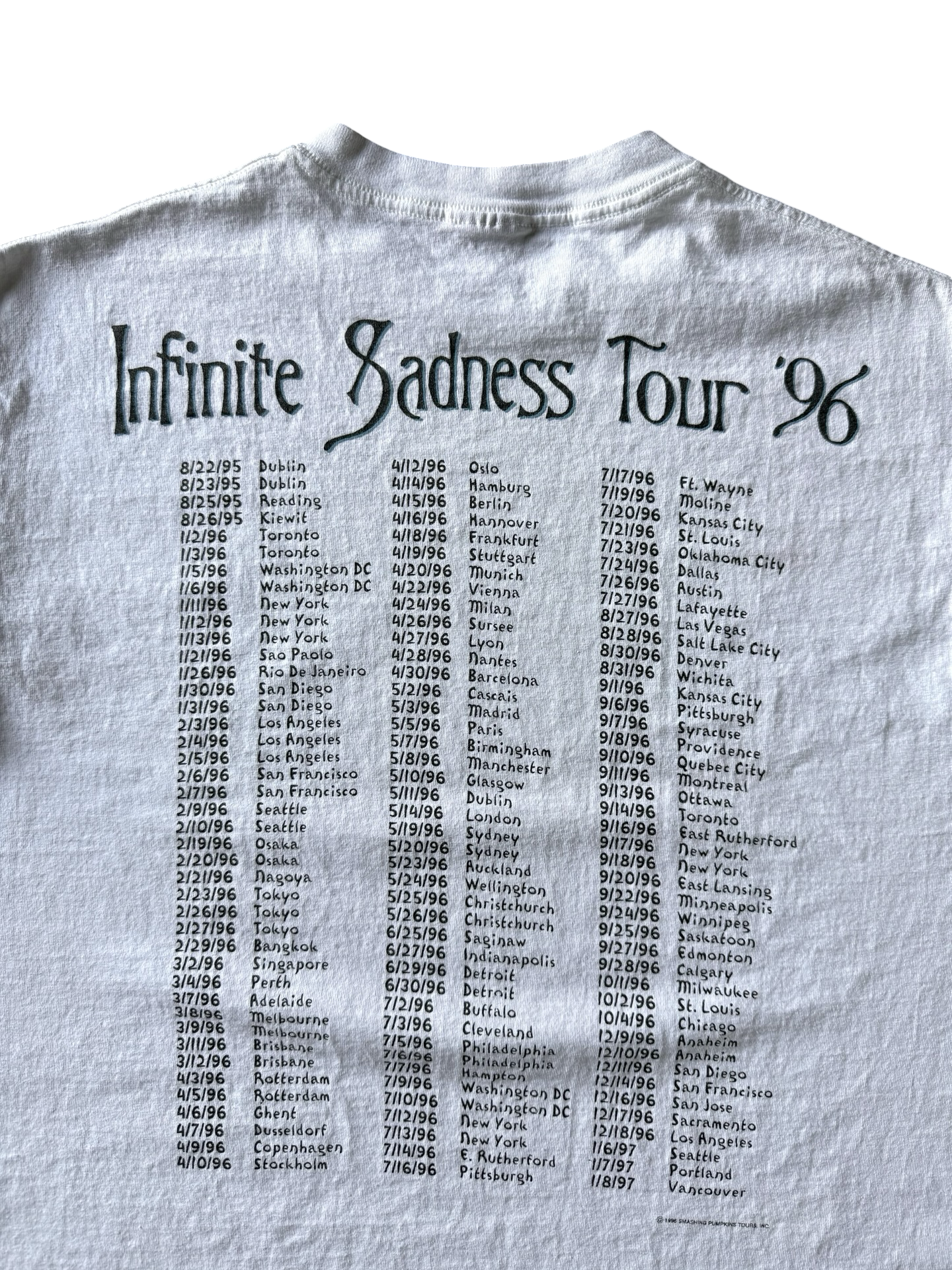 1996 smashing pumpkins "infinite sadness" tour shirt