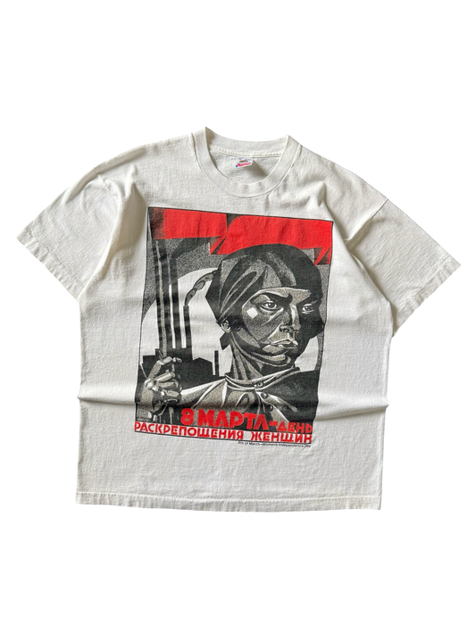 90s Russian Women's Independence Day advert shirt (XL)