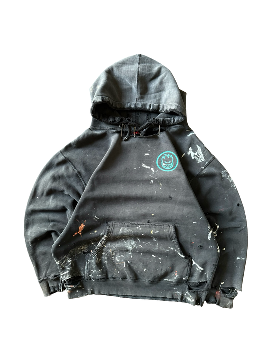 2000s heavily distressed Spitfire logo skate hoodie (LARGE)