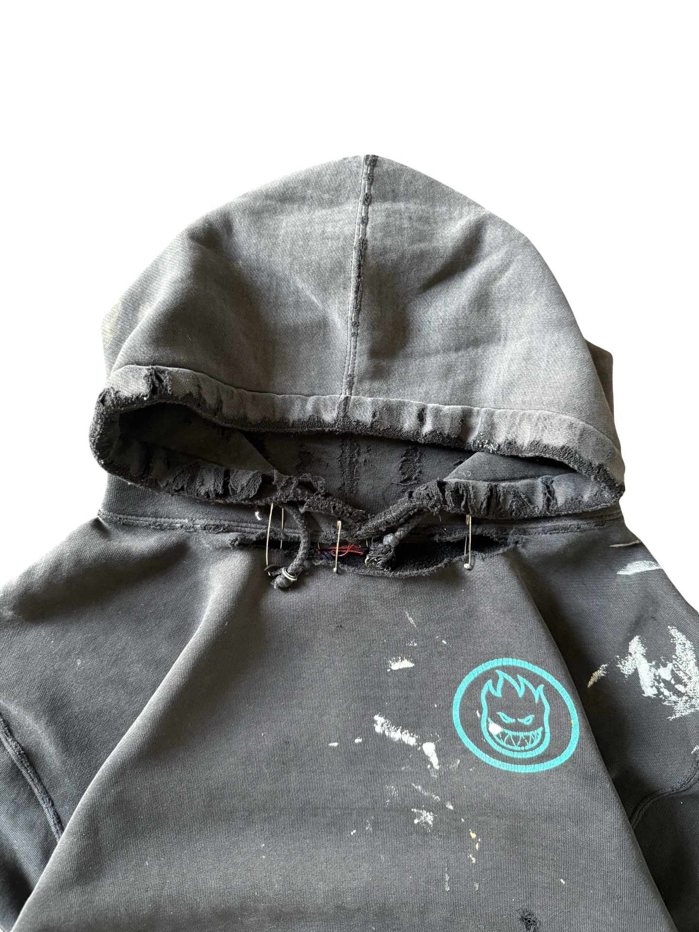 2000s heavily distressed Spitfire logo skate hoodie (LARGE)