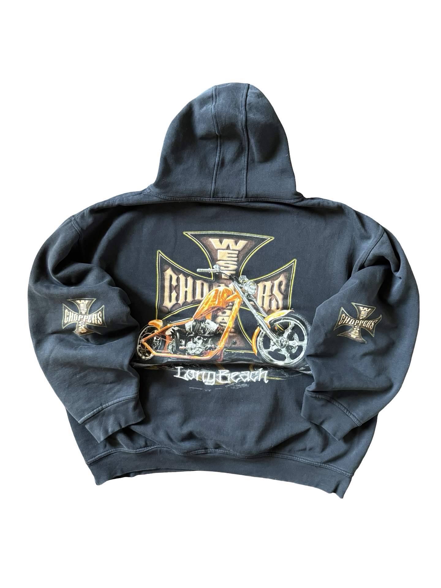 2000s West Coast Choppers "orange bike" biker hoodie (LARGE)