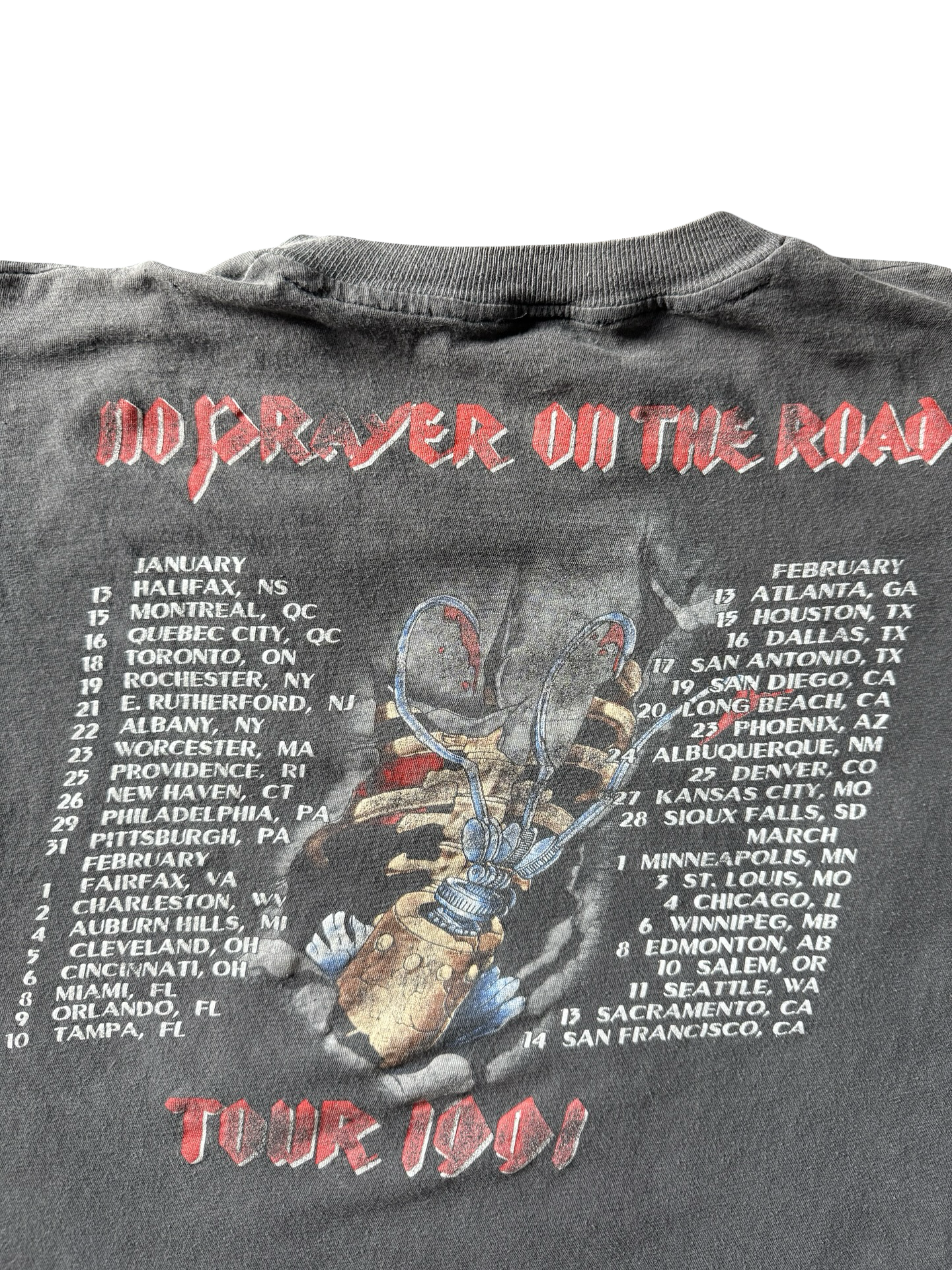 1990 faded Iron Maiden "no prayer on the road" tour shirt