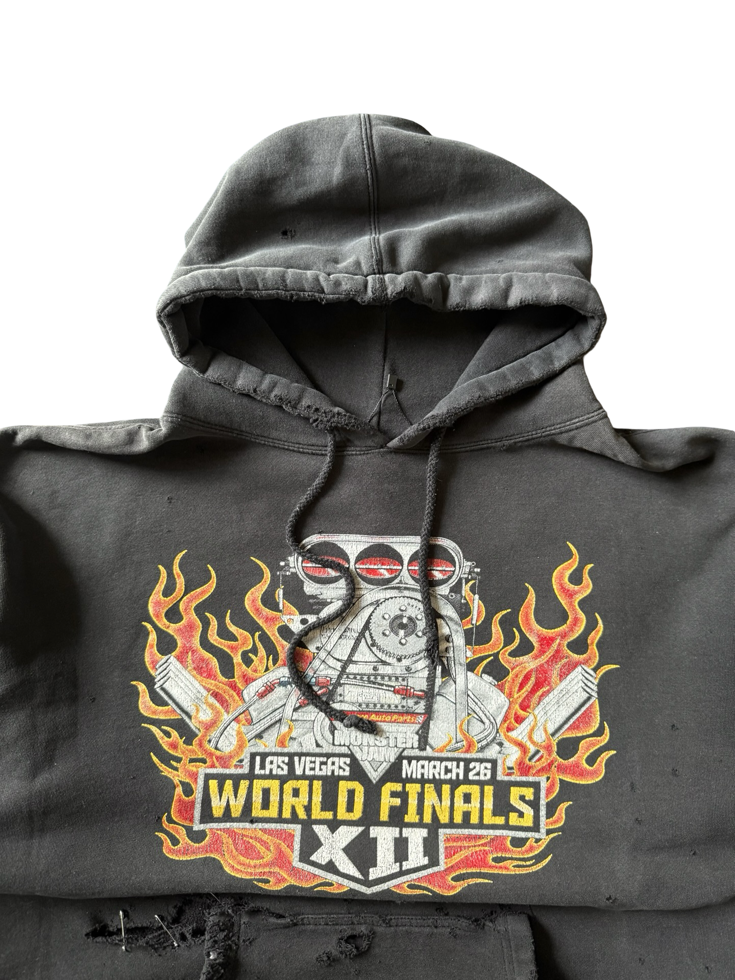 2000s distressed Racing flame engine hoodie (XL)
