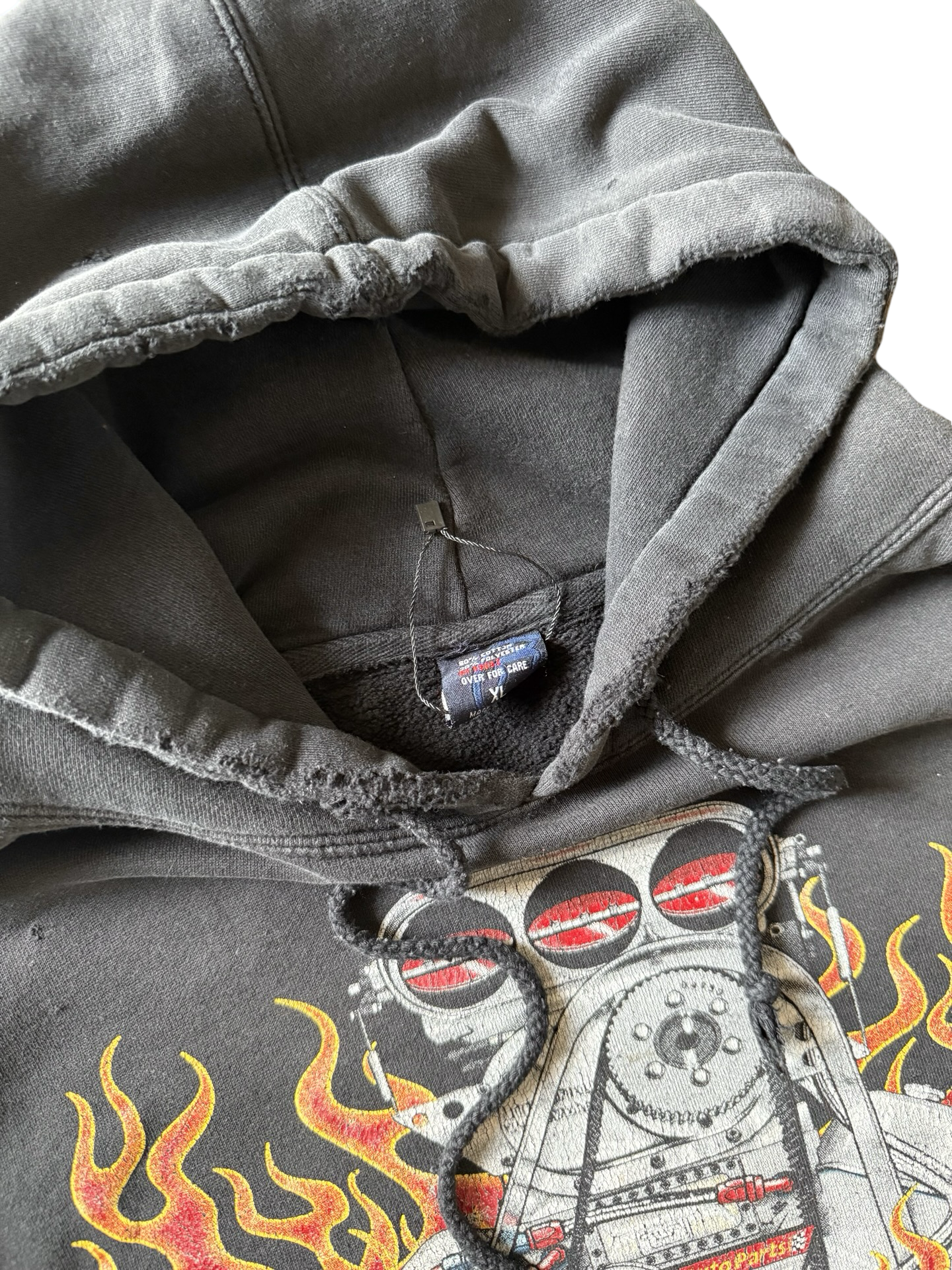 2000s distressed Racing flame engine hoodie (XL)