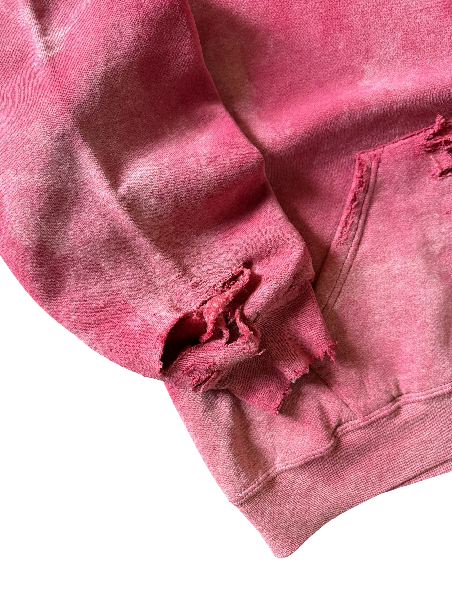 2000s heavily distressed & faded Russell Athletic red blank hoodie (XL)